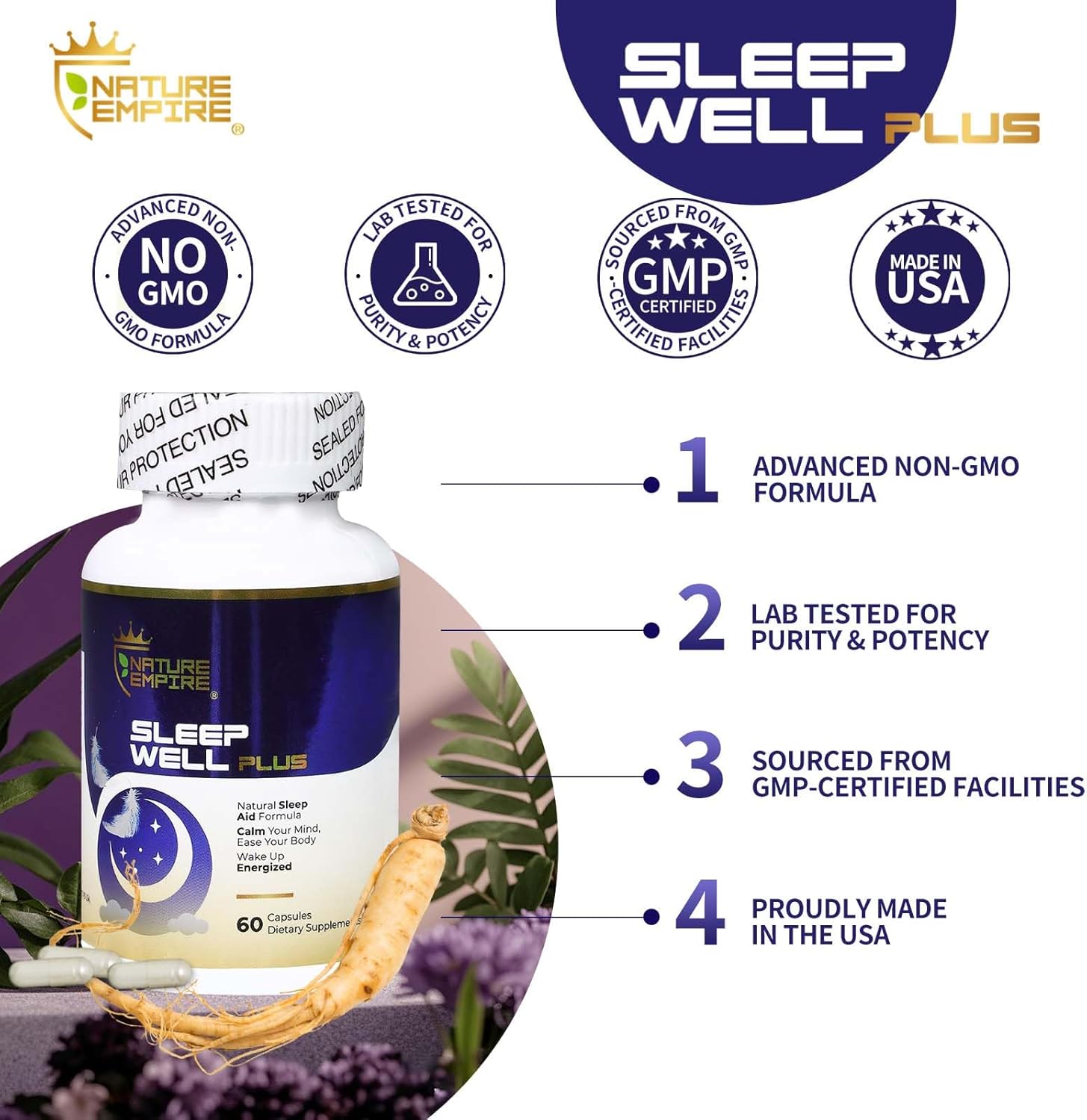 Fast Acting Sleep Aid 12 in1 Supplement for Adults with Meatonin,Reishi Mushroom,Ginsenosides,Extract of St.John's Wort ,Jujube Seed,Hops Flower,Non-Habit Formula for Relaxation, 60 Capsules