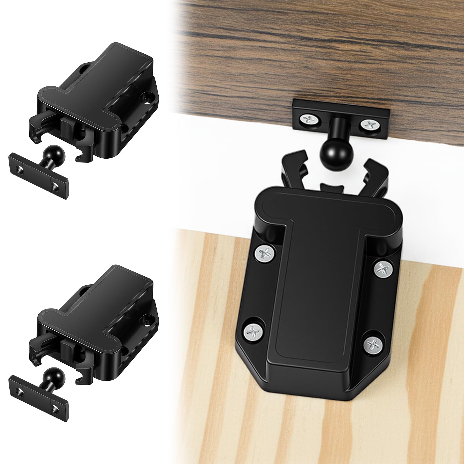 Photo 1 of 2 Pack Push to Open Cabinet Catch Lock, Hidden Door Cabinet Latches Push to Open Kitchen Cabinets Hardware Non-Magnetic Pushes Release Press Out Touch Catch for Cabinets Drawer Wardrobe Kitchen Door