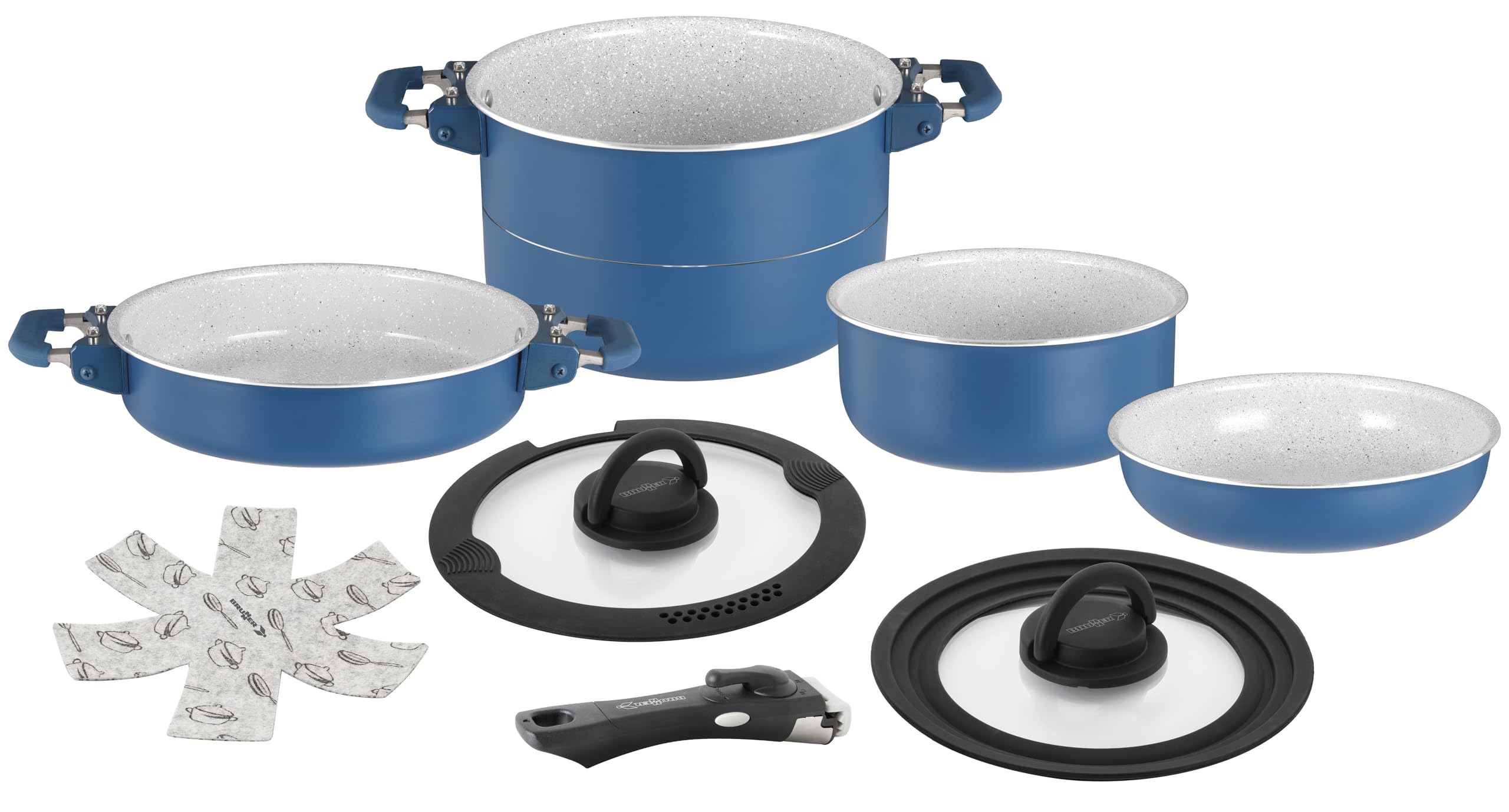 Brunner Carezza Magnetogrip - Juego de utensilios de cocina - Ollas y sartenes de cerámica antiadherentes compatibles con inducción para caravana, caravana y barco - Diseño apilable que ahorra espacio