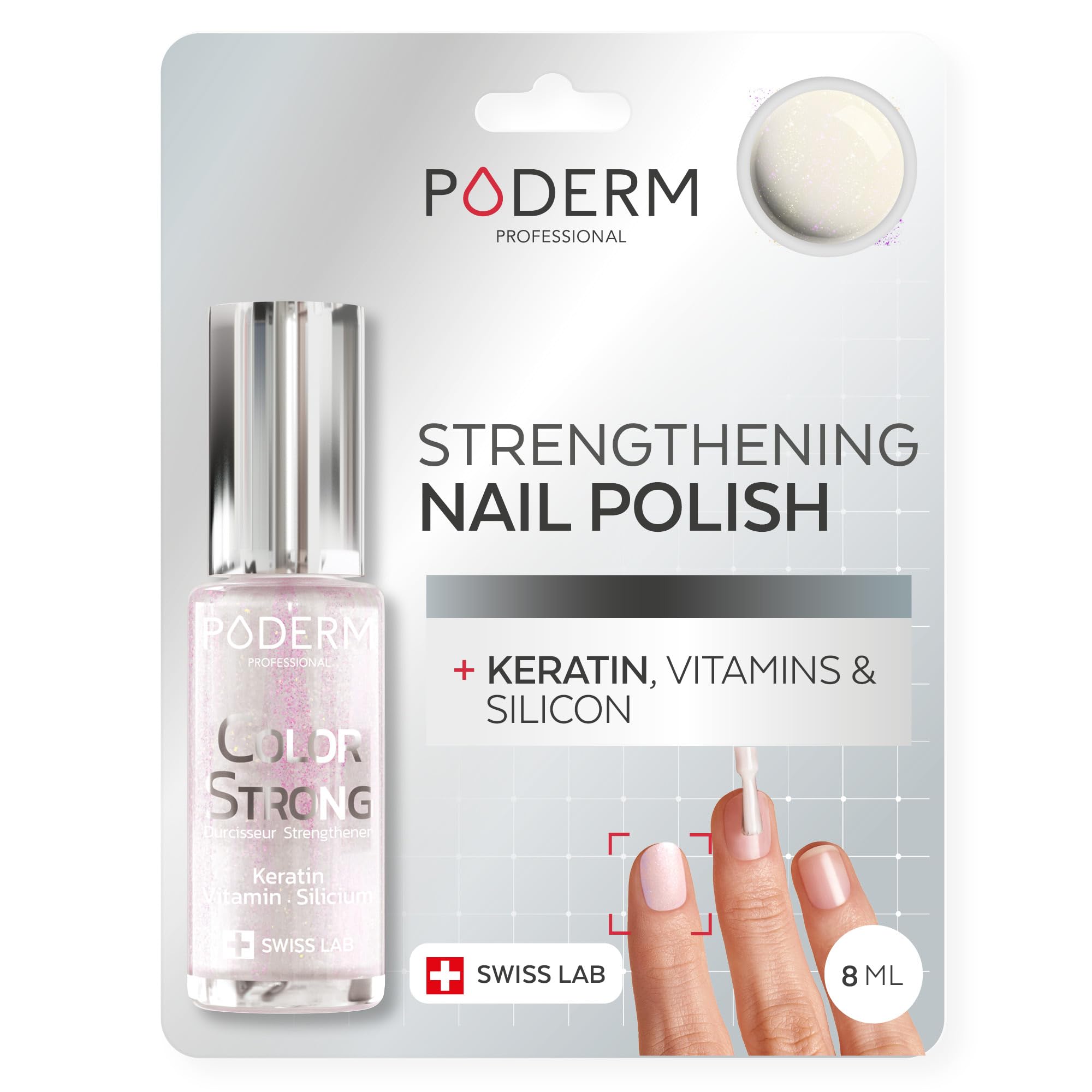 PODERM Nail Strengthener Polish - Highlighter | Repairs and Strengthens Nails Damaged & Weakened by Semi-Permanent Nail Polish | Biotin, Silicon and Keratin | Developed by a Podiatrist in Switzerland