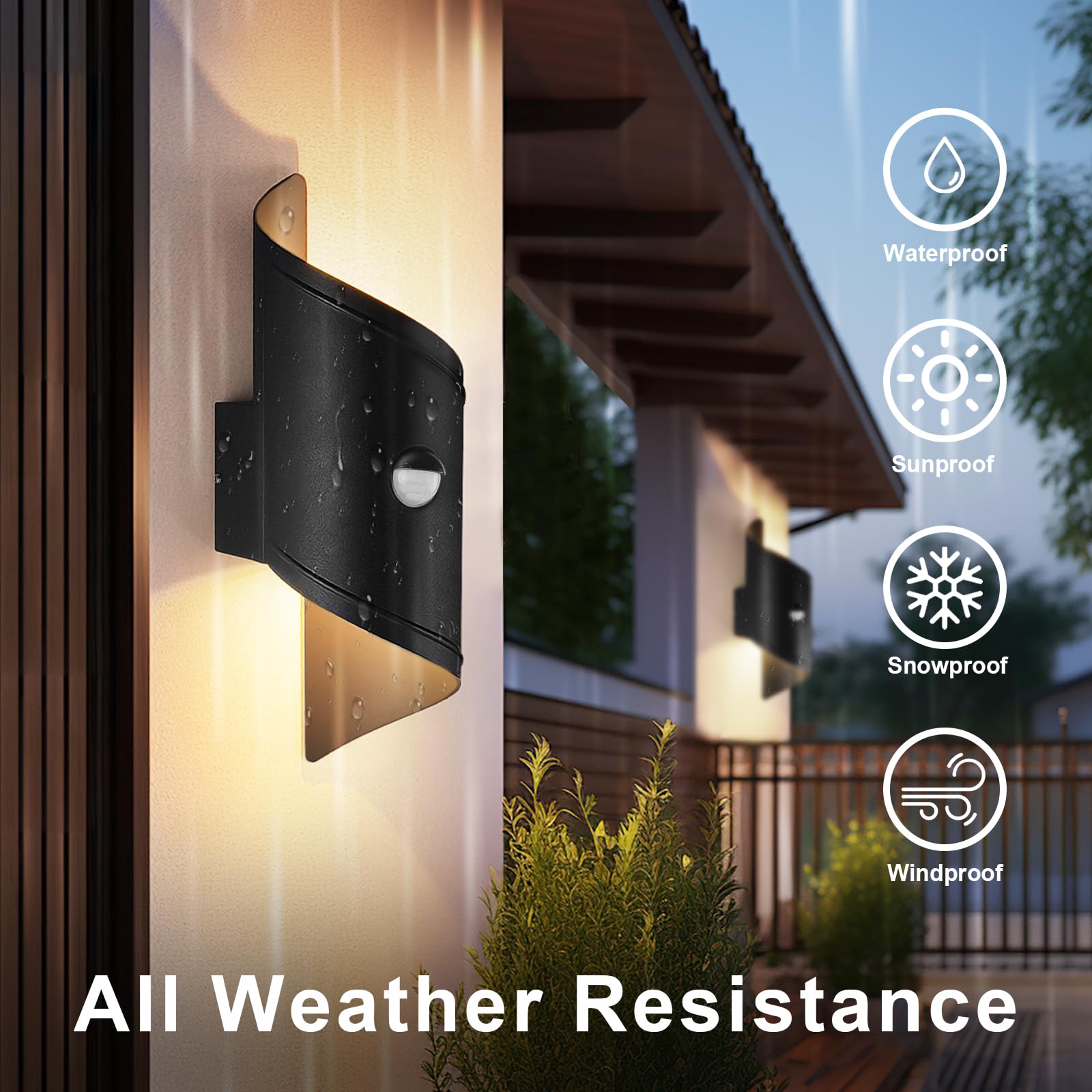 YindaLux LED Luce da Esterno con Sensore di Movimento 2 Pezzi, 14W Lampada da Parete per Interni Nera, IP65 Applique da Parete 3000K Bianco Caldo, Illuminazione da Esterno in Alluminio per Balcone
