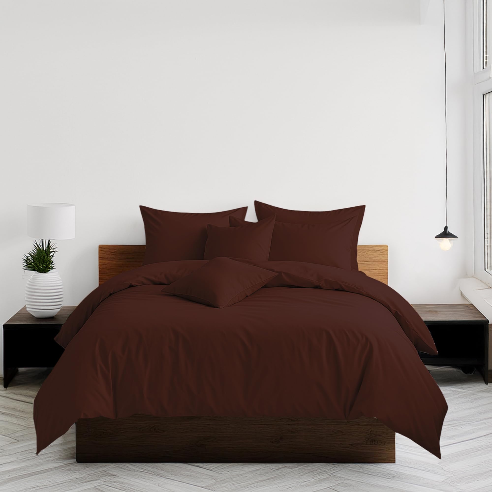 Home Sweet Home Uk Chocolate Plain Dyed Single Size Duvet Cover Sets Soft Polycotton Duvet Cover Sets Single Size With Button Closure Non-Iron Easy Care Bedding With Matching Pillowcase