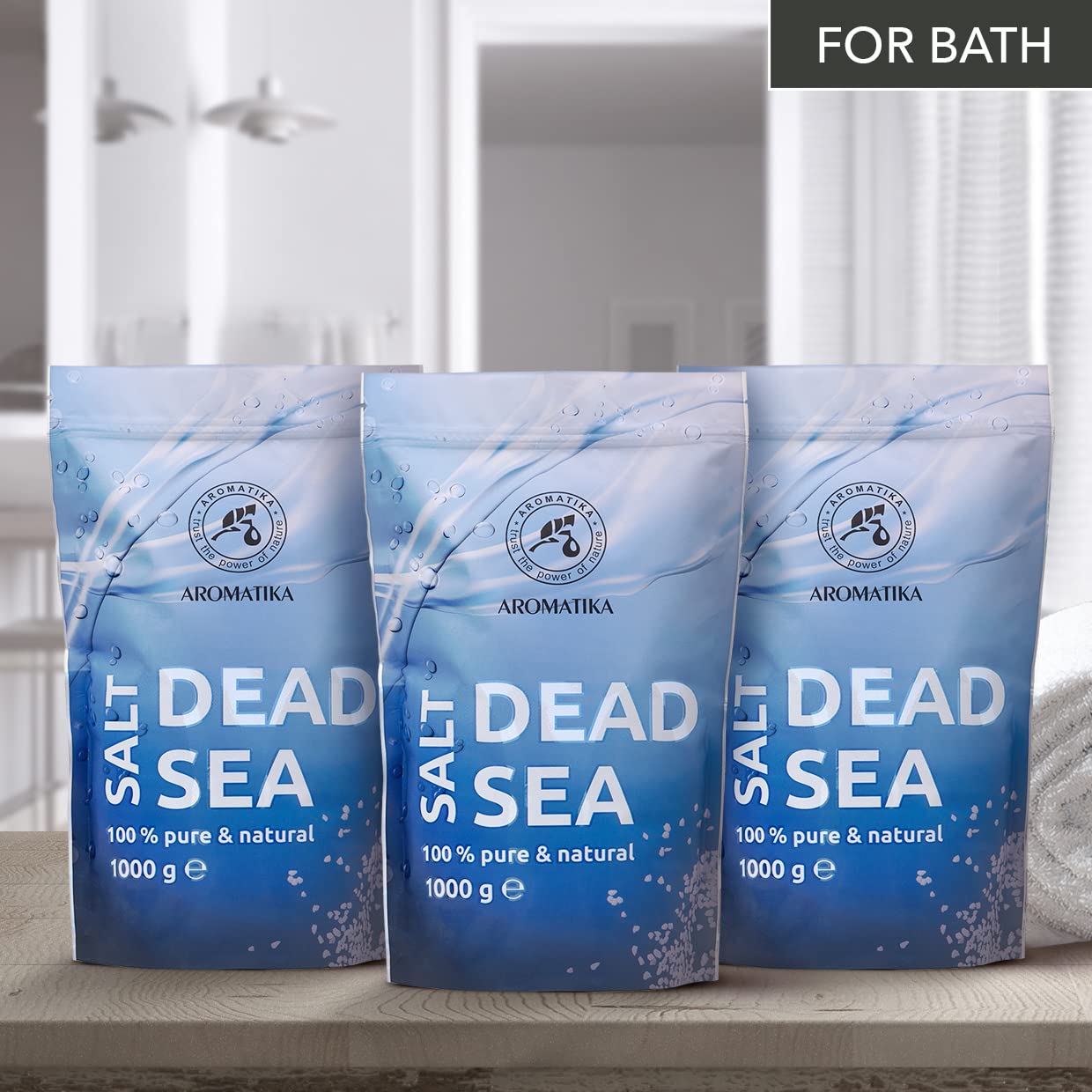Sal del Mar Muerto 3x1000g (zipper) - 100% Puro y Natural - Belleza - Relajante - Baño Relajante - Cuidado del Cuerpo - Relajación Muscular - Buen Sueño - Sales de Baño de Aromaterapia