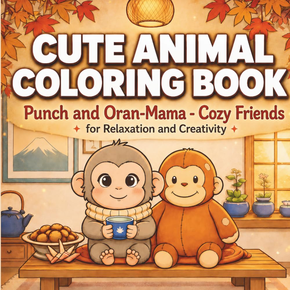 Cute Animal Coloring Book: Punch and Oran-Mama - Cozy Friends: for Relaxation and Creativity