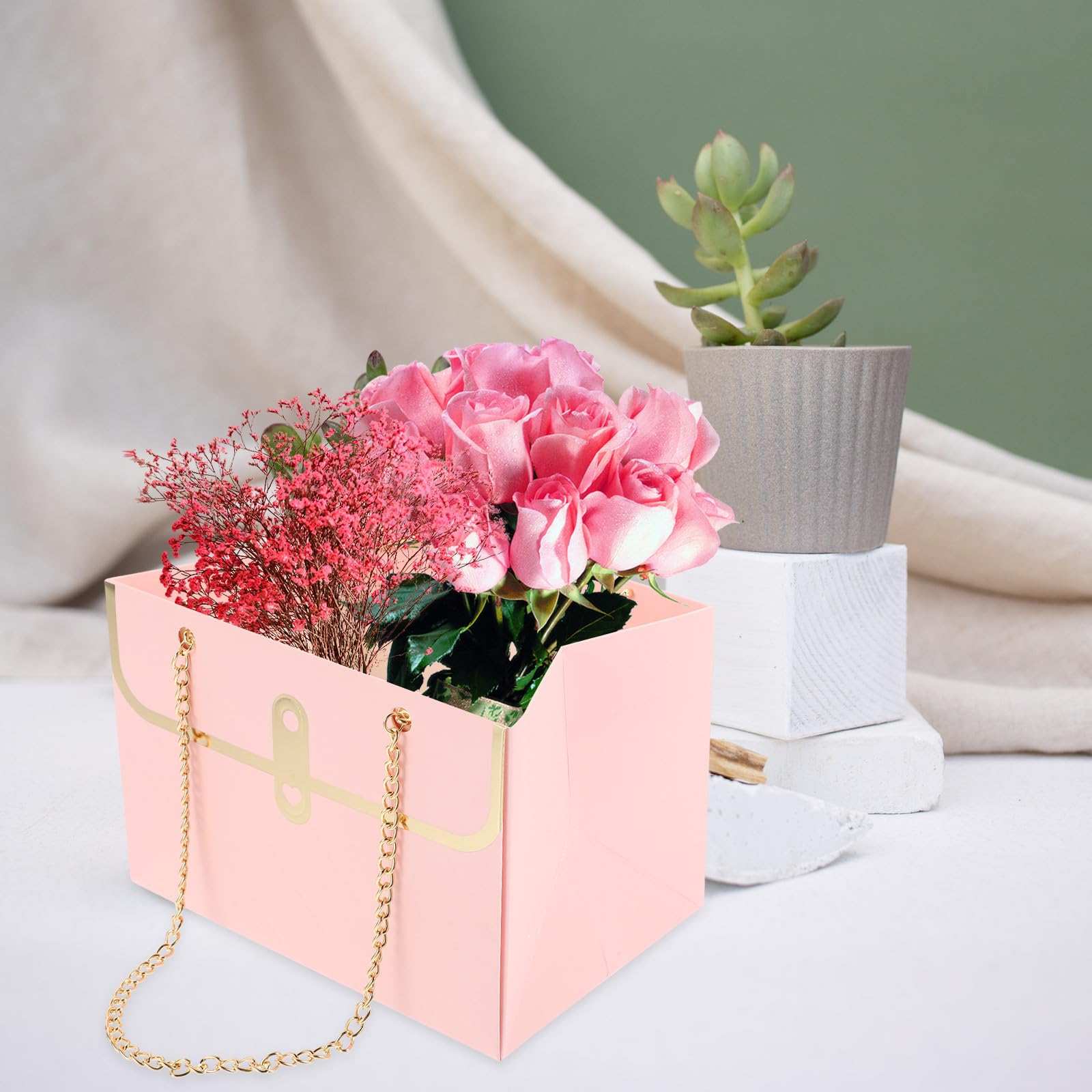 Didiseaon 20 Unidades Bolsa de Obsequio Rectangular Rosa para Flores, Papel