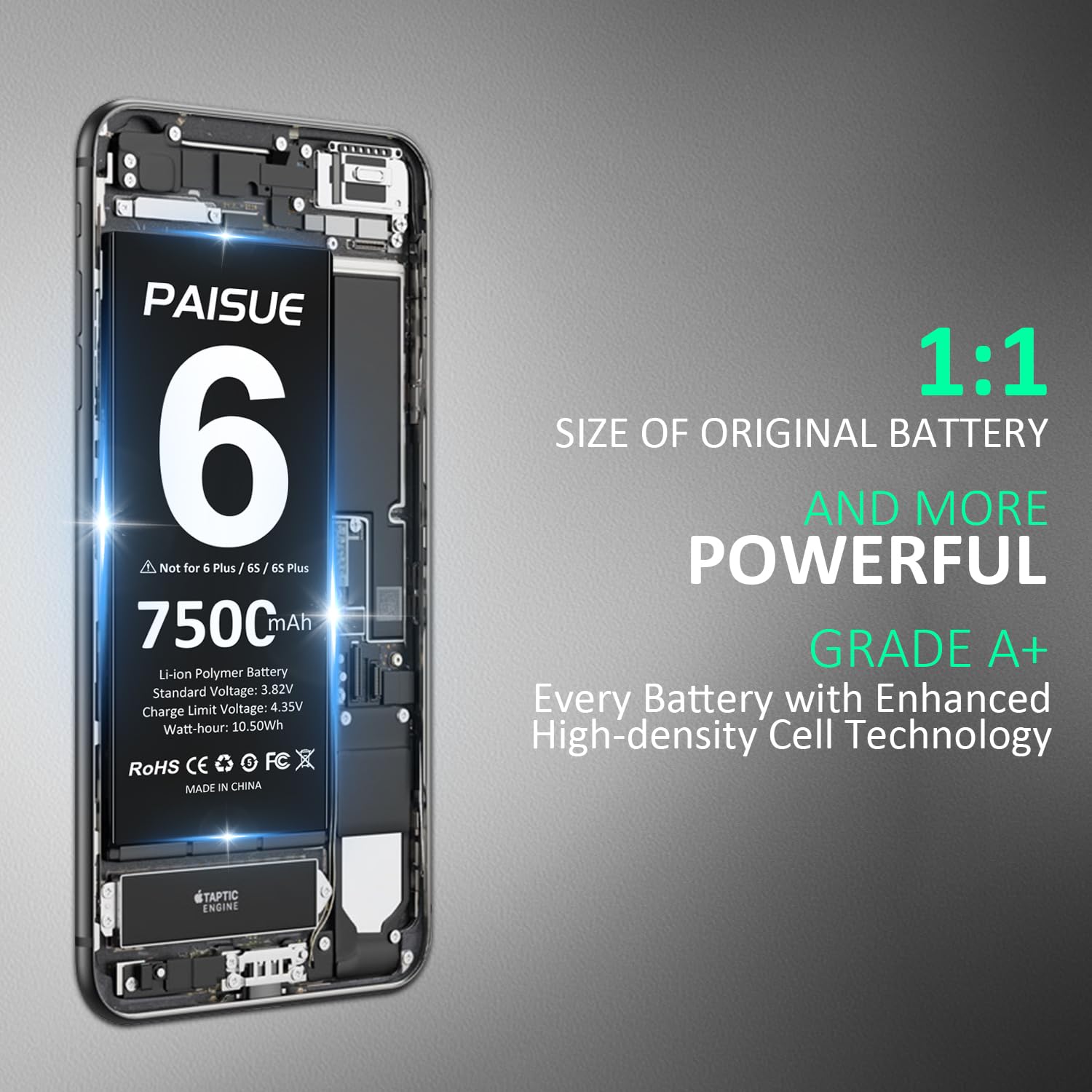 TOPGOBAT Batteria di ricambio per iPhone 6, 3500 mAh, batteria ad alta capacità per iPhone 6 modello A1586 A1589 A1549 con kit di attrezzi di ricambio TOPGOBAT Batteria di ricambio per iPhone 6, 3500 mAh, batteria ad alta capacità per iPhone 6 modello A1586 A1589 A1549 con kit di attrezzi di ricambio