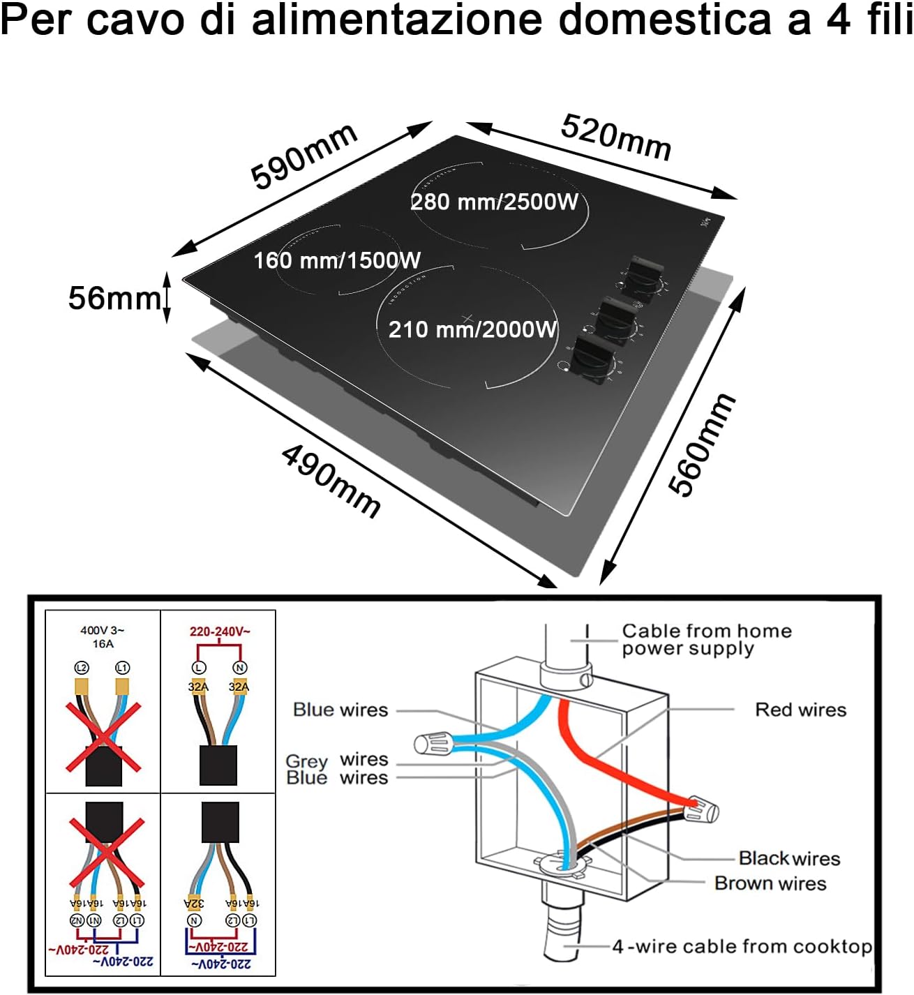 Piano cottura a induzione 3 fuochi, piastra a induzione 6000 W, L59 x P52 cm, 9 livelli di potenza, pulsante di controllo, filo duro, nessuna spina inclusa, Incorporato, Hobsir Piano cottura a induzione 3 fuochi, piastra a induzione 6000 W, L59 x P52 cm, 9 livelli di potenza, pulsante di controllo, filo duro, nessuna spina inclusa, Incorporato, Hobsir
