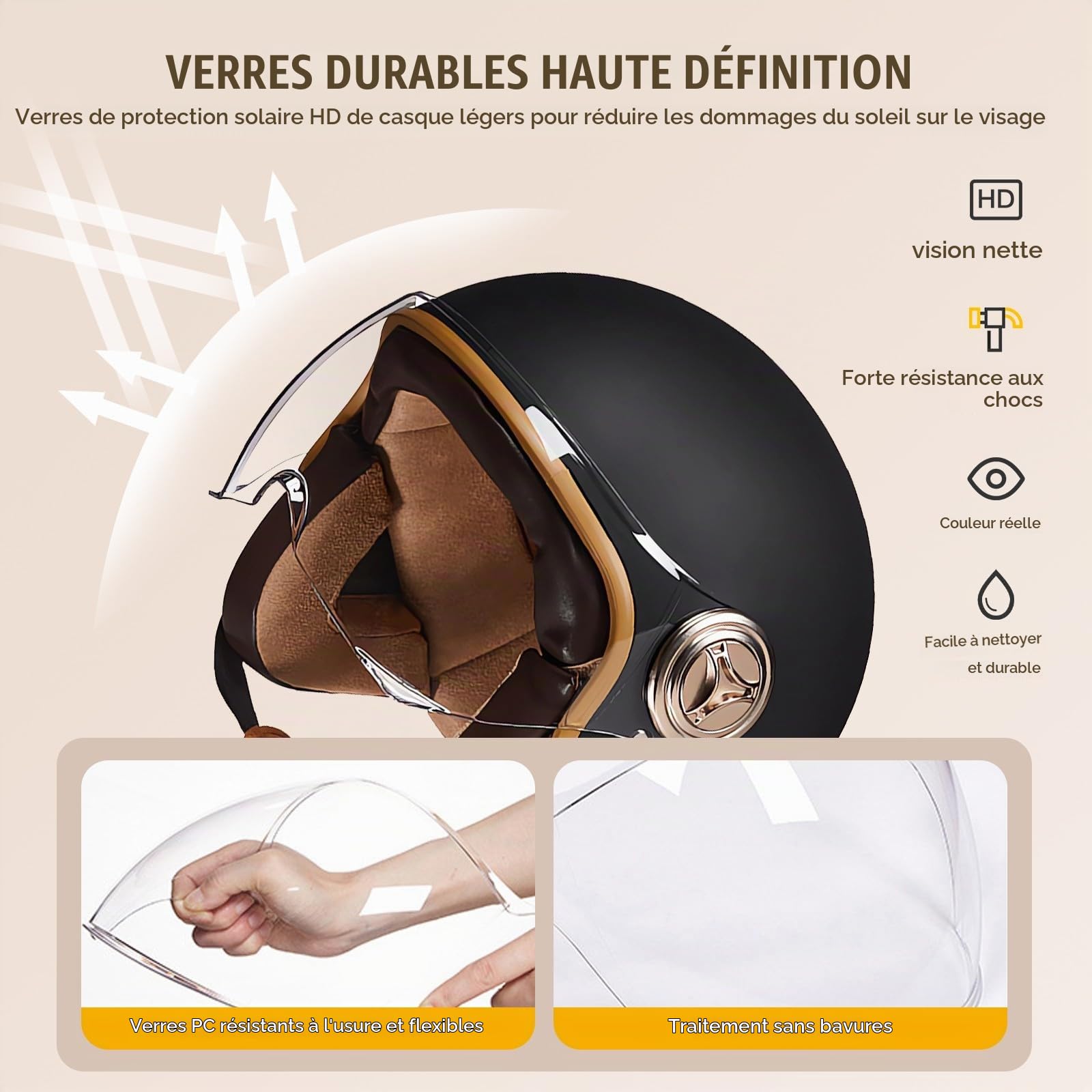 Casque De Moto Rétro 3/4, Casque De Scooter avec Visière, Casque Jet Rétro Approuvé ECE pour Hommes Et Femmes, Cyclomoteur, Moto pour Vespa, VTT, Cyclomoteur 10