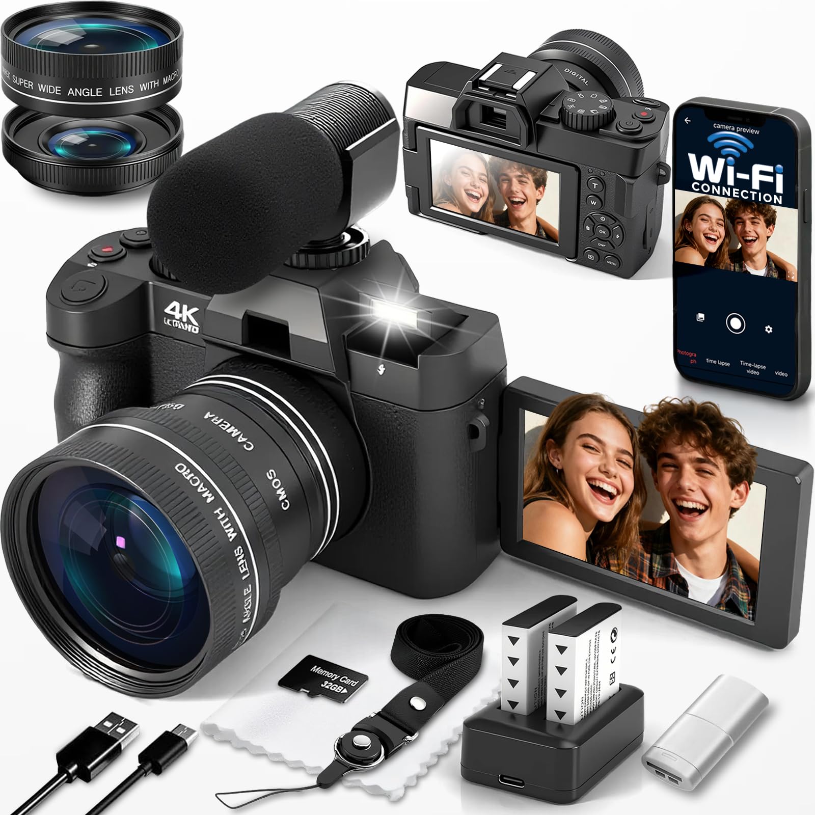 webcama 4k wi-fi vlogging autofocus microfono sd