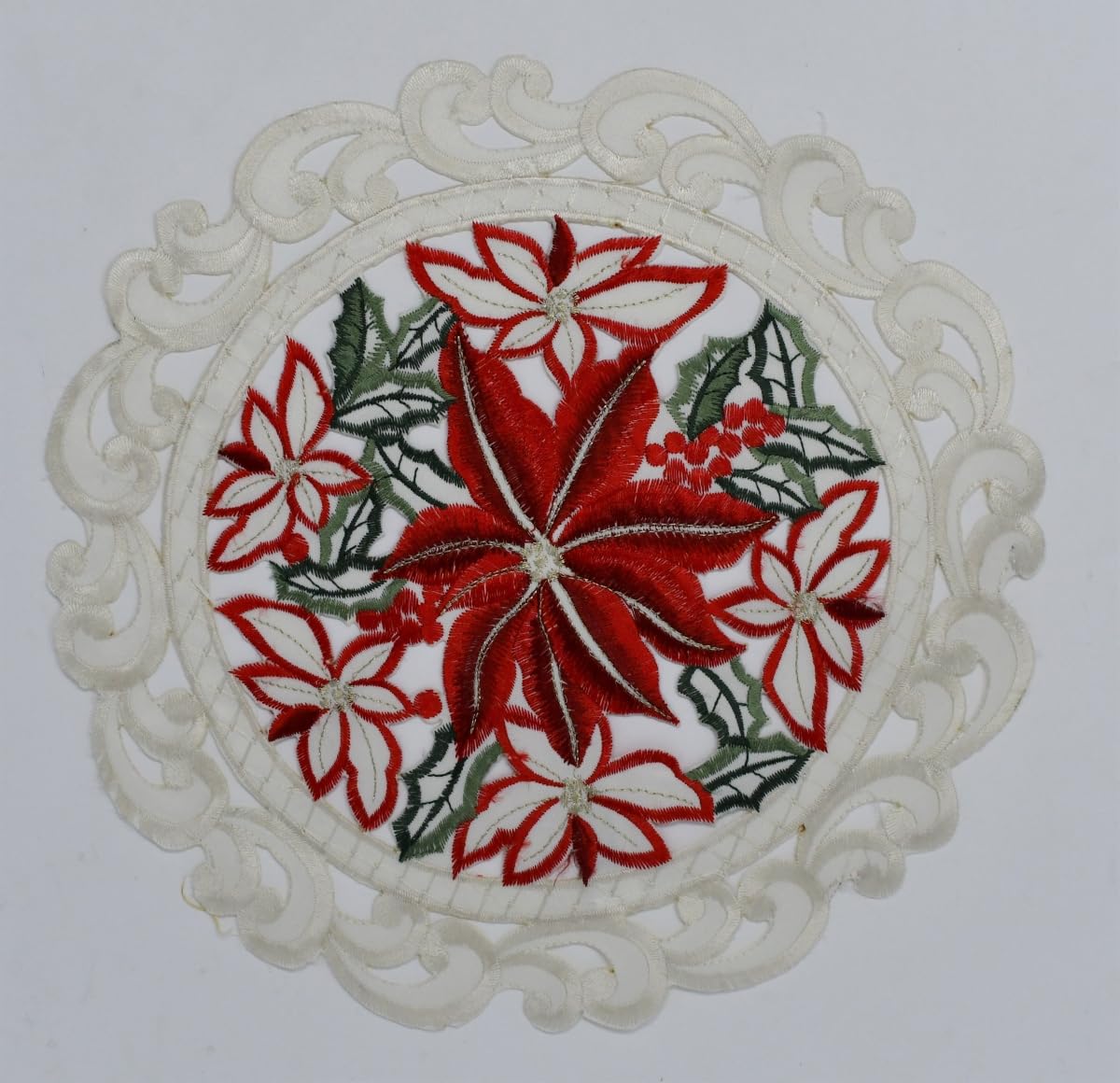 212 Main 16 in. Red & White Poinsettia Allover Doily