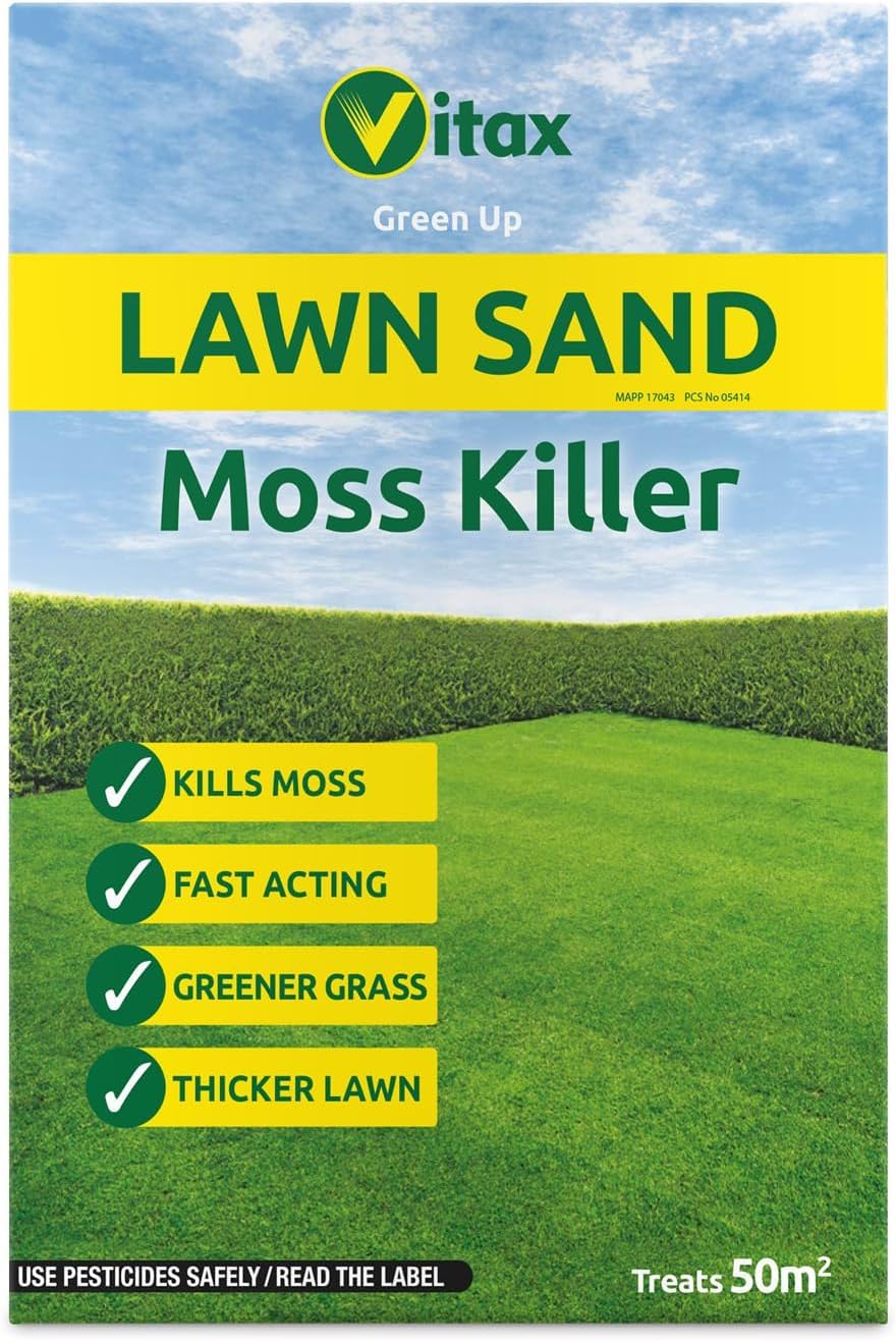 Green Up Lawn Sand Moss Killer Fast Acting Greener & Healthier Lawn Kills Moss Treats 50sqm 4kg