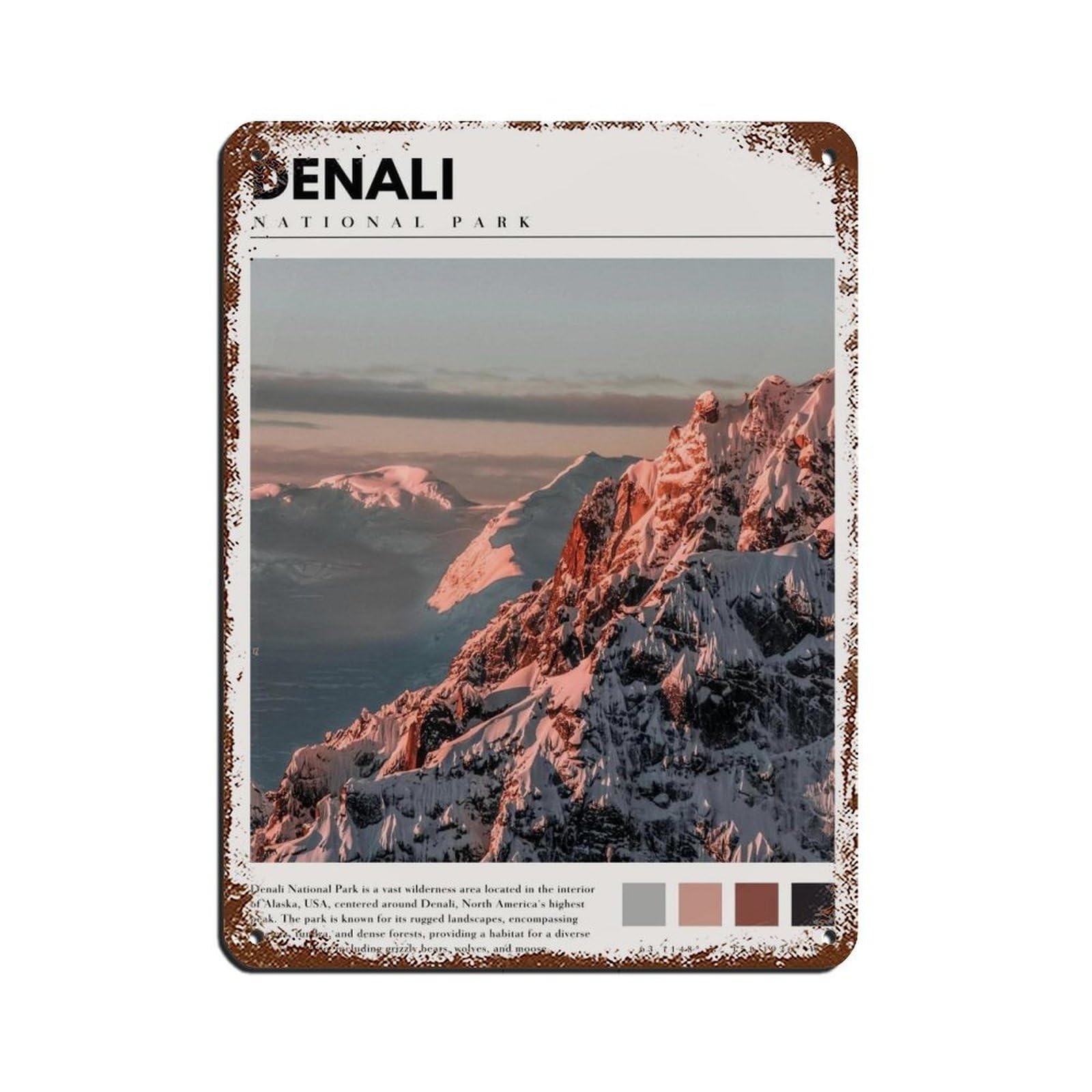 Denali Photography Poster Denali Peak Photo Art Tin Sign Vintage Metal Pub Club Cafe Bar Home Wall Art Decoration Poster Retro 12x16inch(30x40cm)