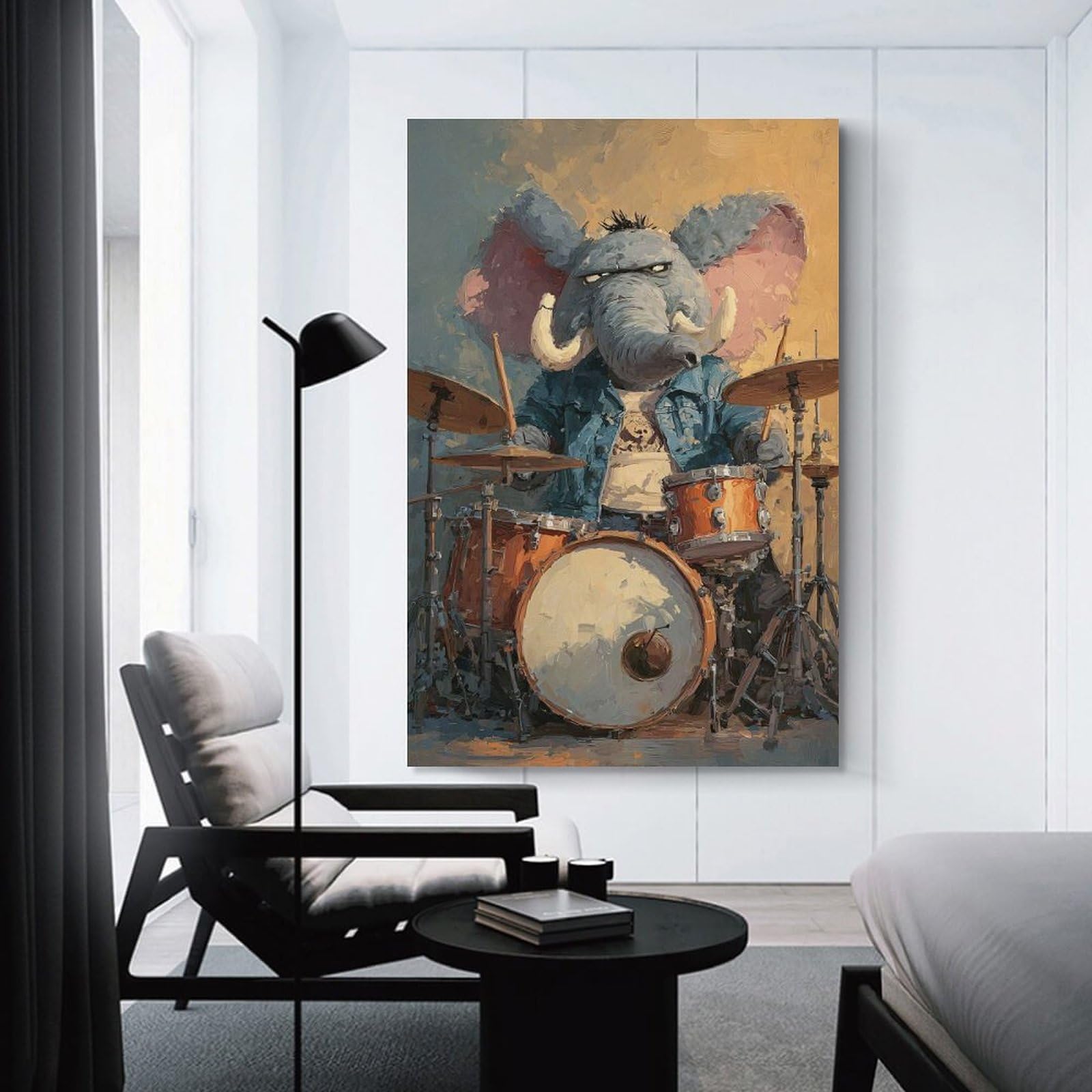 Junmoney Unframe-Style-3-1 Elephant Drummer With Attitude Canvas Wall Picture, 16X24inch(40X60cm), For Wall Displays, Bedrooms Or Room Updates, Wall Decor Suited To Curated Displays