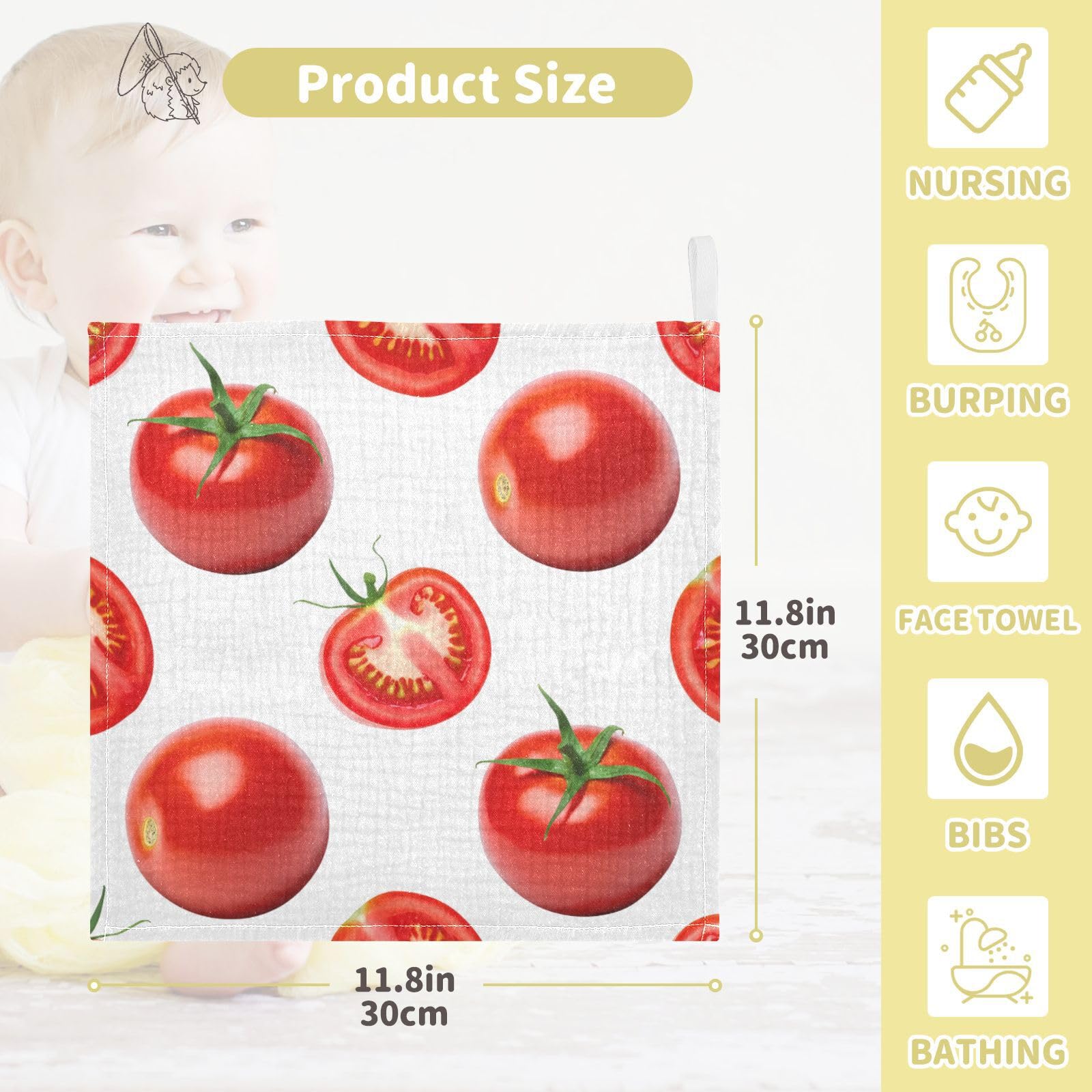 Kigai Tomato Baby Washcloths,5pcs Ultra Soft Absorbent Towel,Newborn Bath Face Towel, Natural Reusable Baby Wipes for Sensitive Skin, Baby Registry as Shower