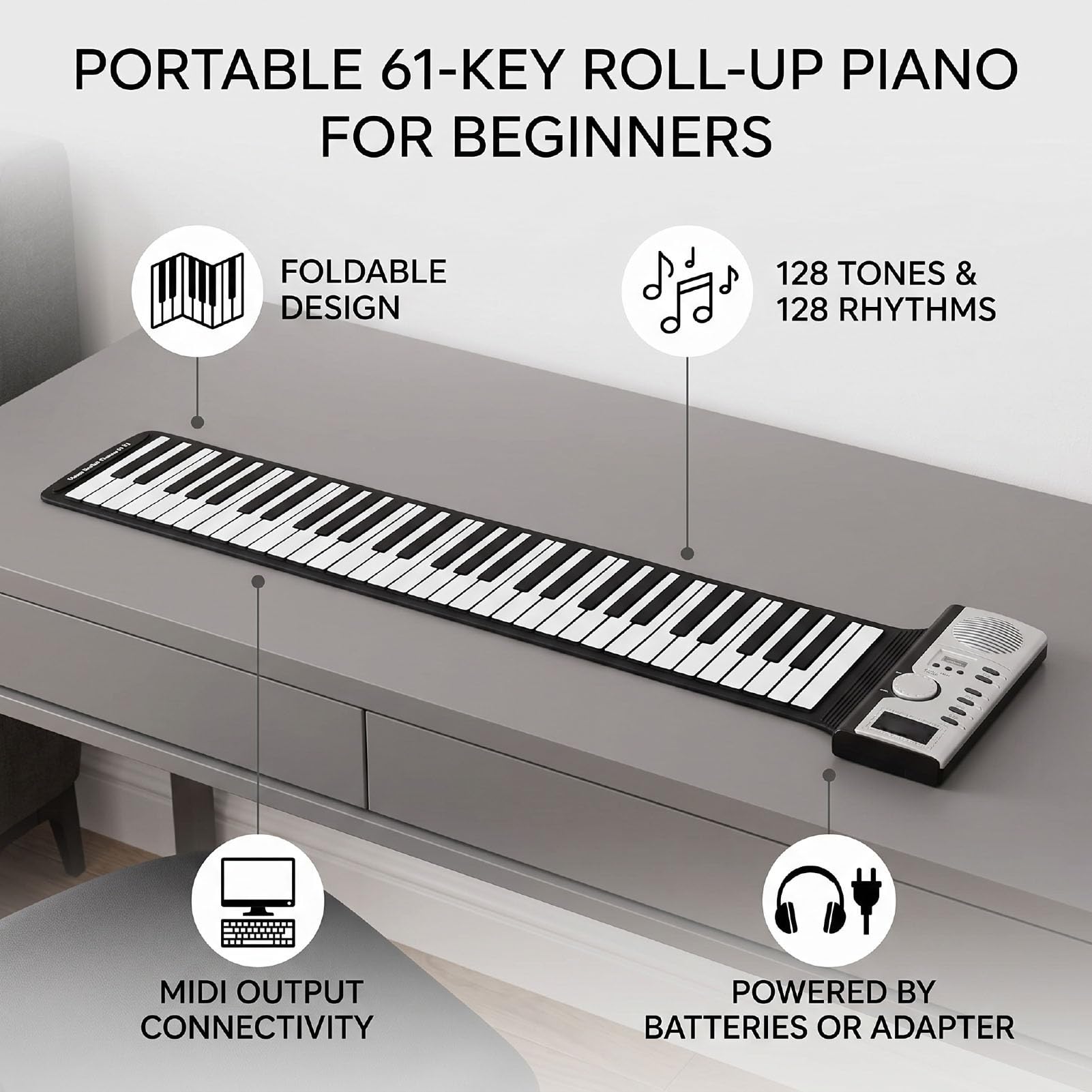 Bewinner Pianoforte Roll Up a 61 Tasti per Principianti con modalità di Insegnamento MIDI