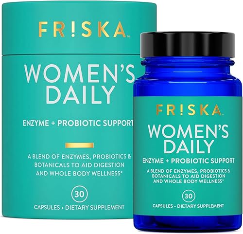 FRISKA Suplemento diario de enzimas digestivas y probióticos para mujeres, apoyo natural avanzado para la salud digestiva femenina, combate la