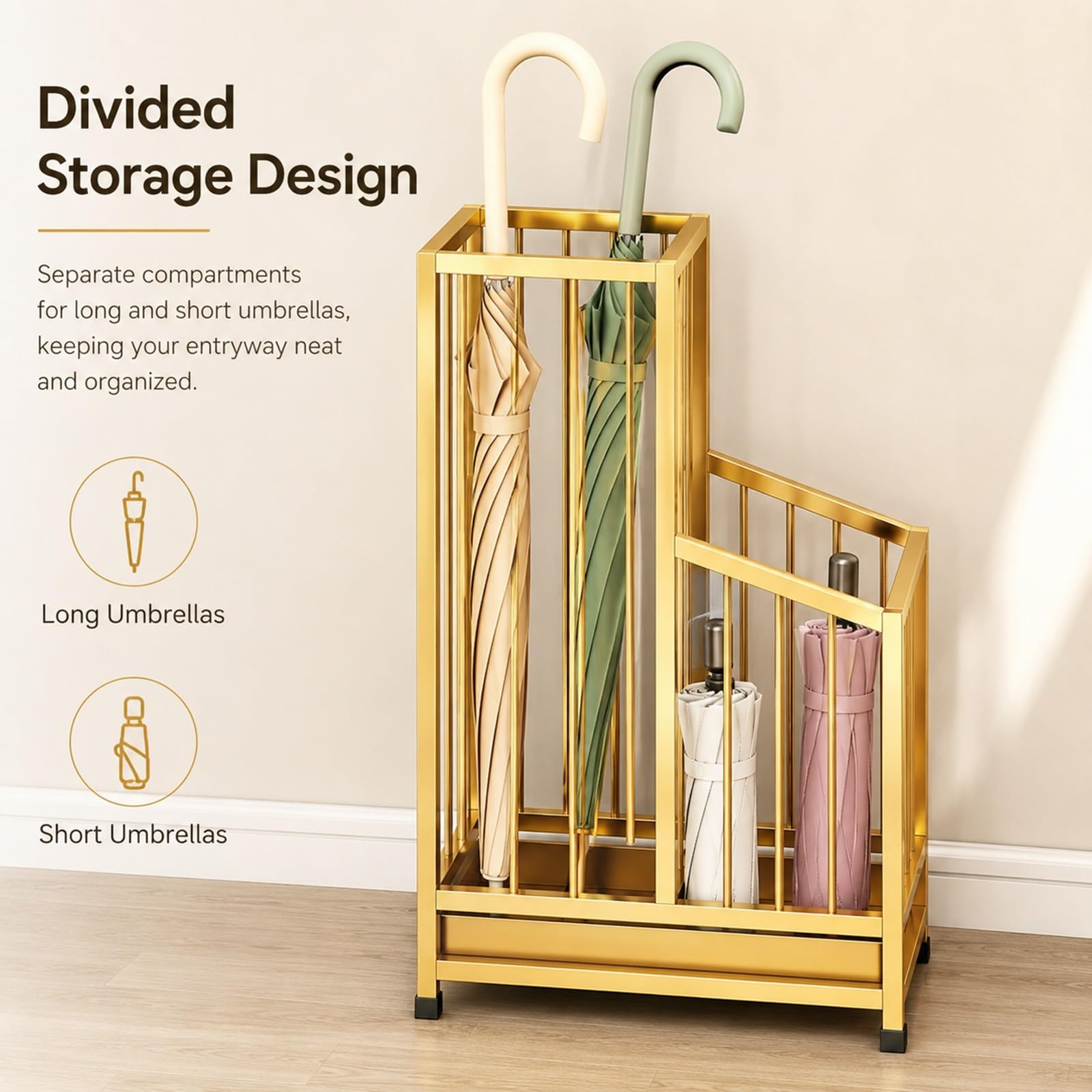 Soporte Para Paraguas Vertical Alto Metálico Para Interiores | Soporte para paraguas para recibidor, apto para hoteles, oficinas, hogares y locales comerciales(A,62x25x20cm)