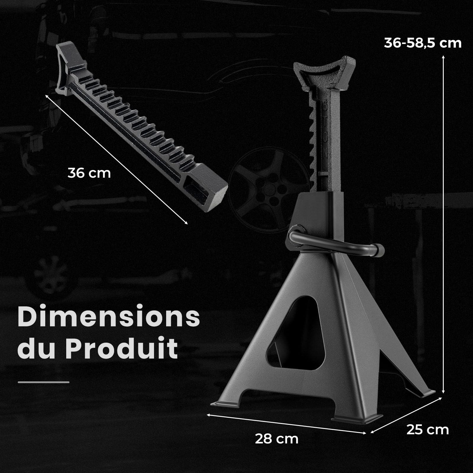 GYMAX Lot de 2 Chandelles Voiture, Capacité Max. 5,896 kg Chacune, Hauteur Réglable 14 Niveaux de 36 à 58,5cm, Verrouillage Sécurisé, Métal Robuste, pour Garage Automobile