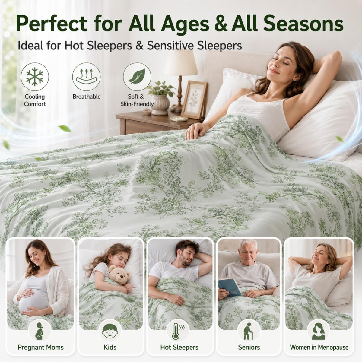 Surwin Coperta Rinfrescante Estivo per Chi Dorme Caldo, Coperta Refrigerante in Fibra di Bambù Jacquard con Motivo Floreale, Leggera e Traspirante per Singolo Matrimoniale Letto (Viola,200x230cm)