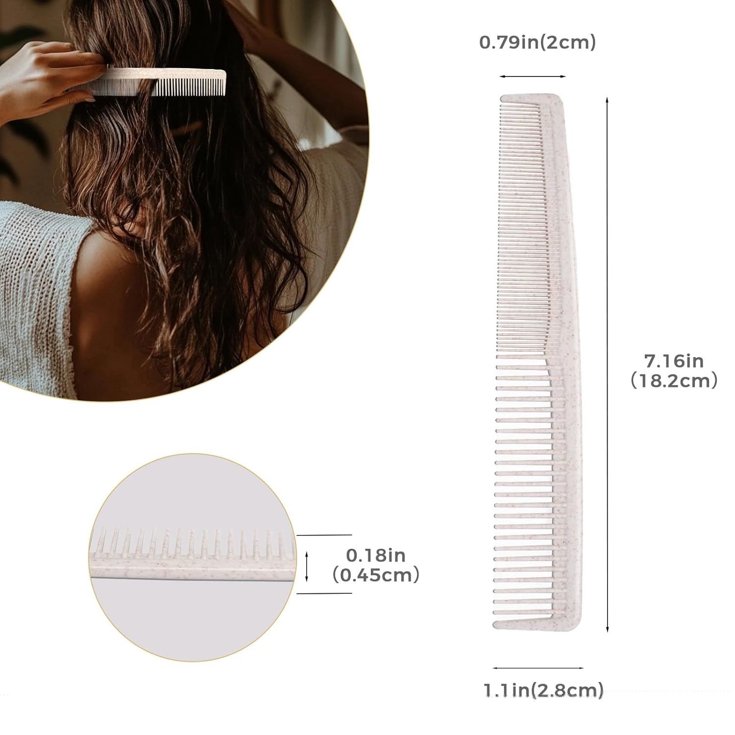 100-Pack Dual-Textured Wheat Straw Hair Combs Bulk, Individually Wrapped Combs for Women, Men & Kids, Disposable Wide Fine Tooth Comb for Styling, Hotels, Airbnbs, Travel & Salons