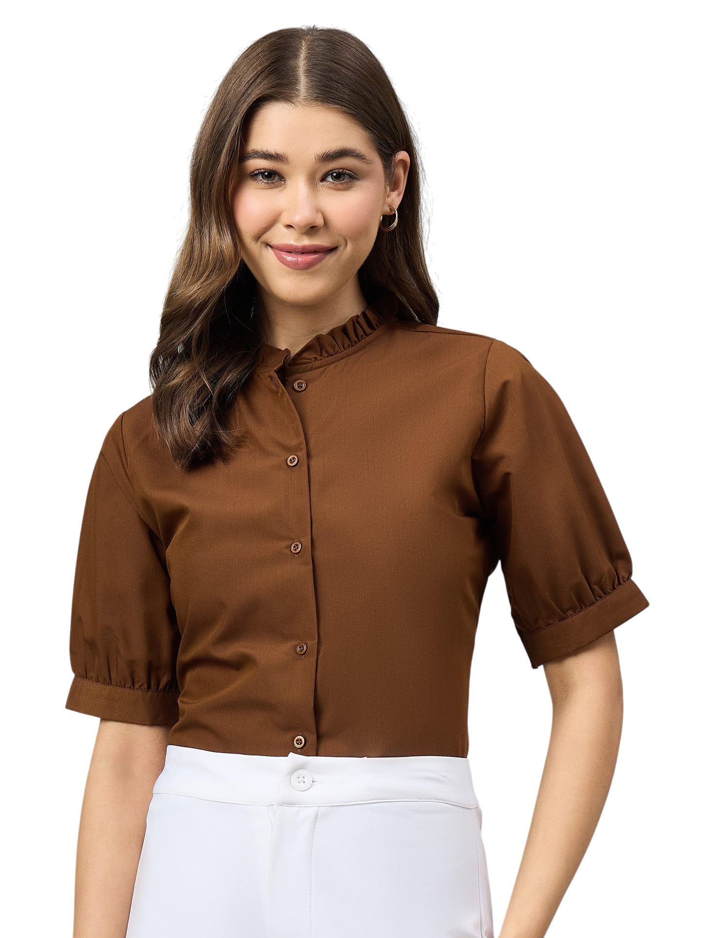 style quotient Women Solid Polycotton Tan Shirt-picture-51