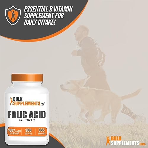 Miniatura 4 de BULKSUPPLEMENTS.COM Ácido fólico 1000mcg - Cápsulas blandas de ácido fólico, vitamina B9, suplemento de ácido fólico, vitaminas prenatales de ácido