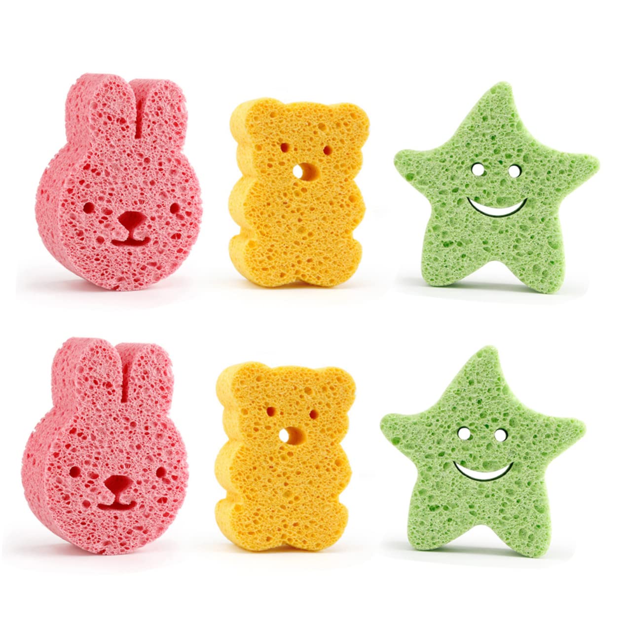 Healeved 18pezzi Spugne Da Bagno Per Forma Di Animali Scrubbers Di Luffa Naturale Morbidi e Sicuri Facilmente Lavabili e Assorbenti Stella Orso e Coniglio