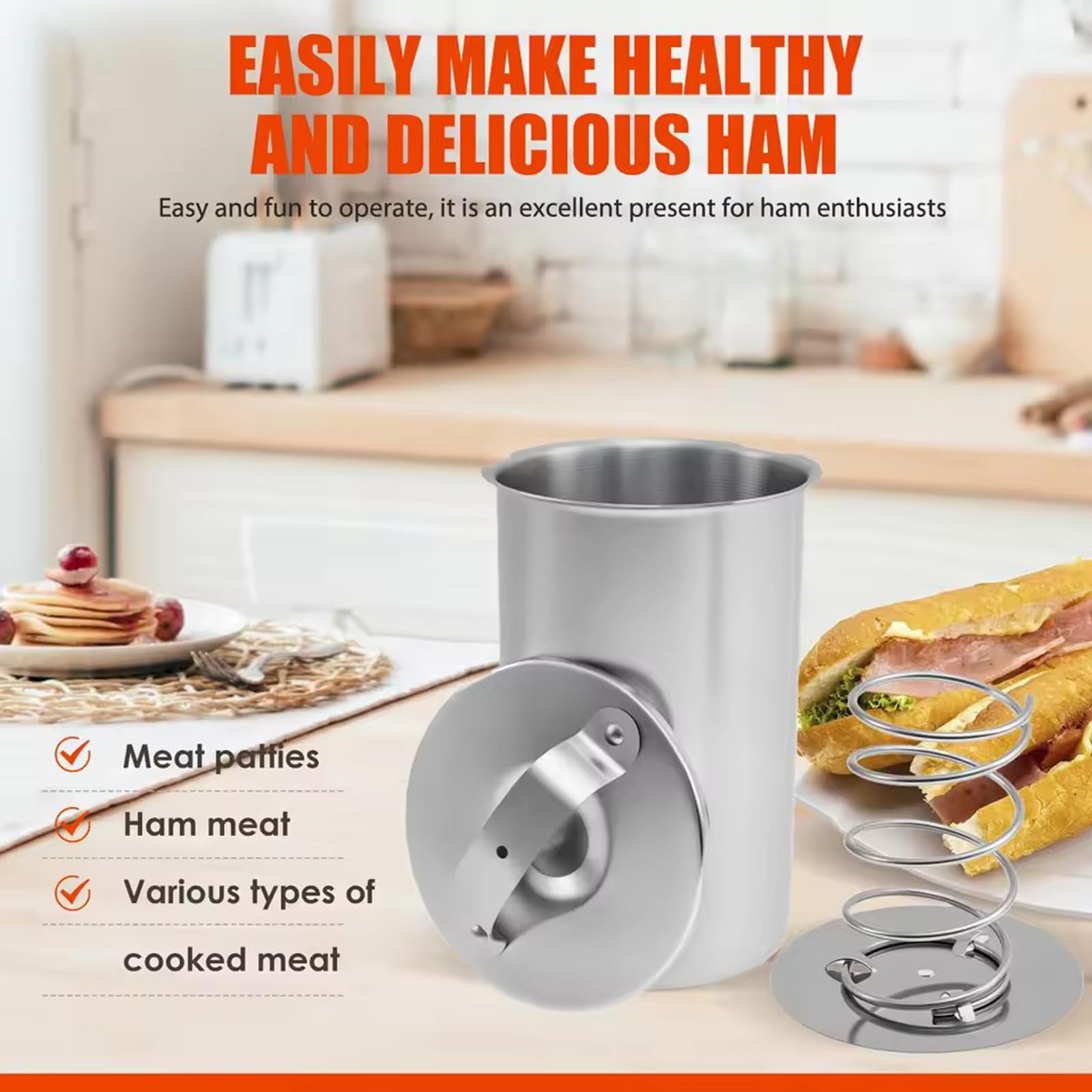 Pressa per Salumi in Acciaio Inossidabile, Stampo per Prosciutti Con Termometro, Pressa per Carni Cotte E Affettati, Strumento Robusto per Una Cucina Domestica Sana E Sandwich Fatti in Casa(A-2PCS)