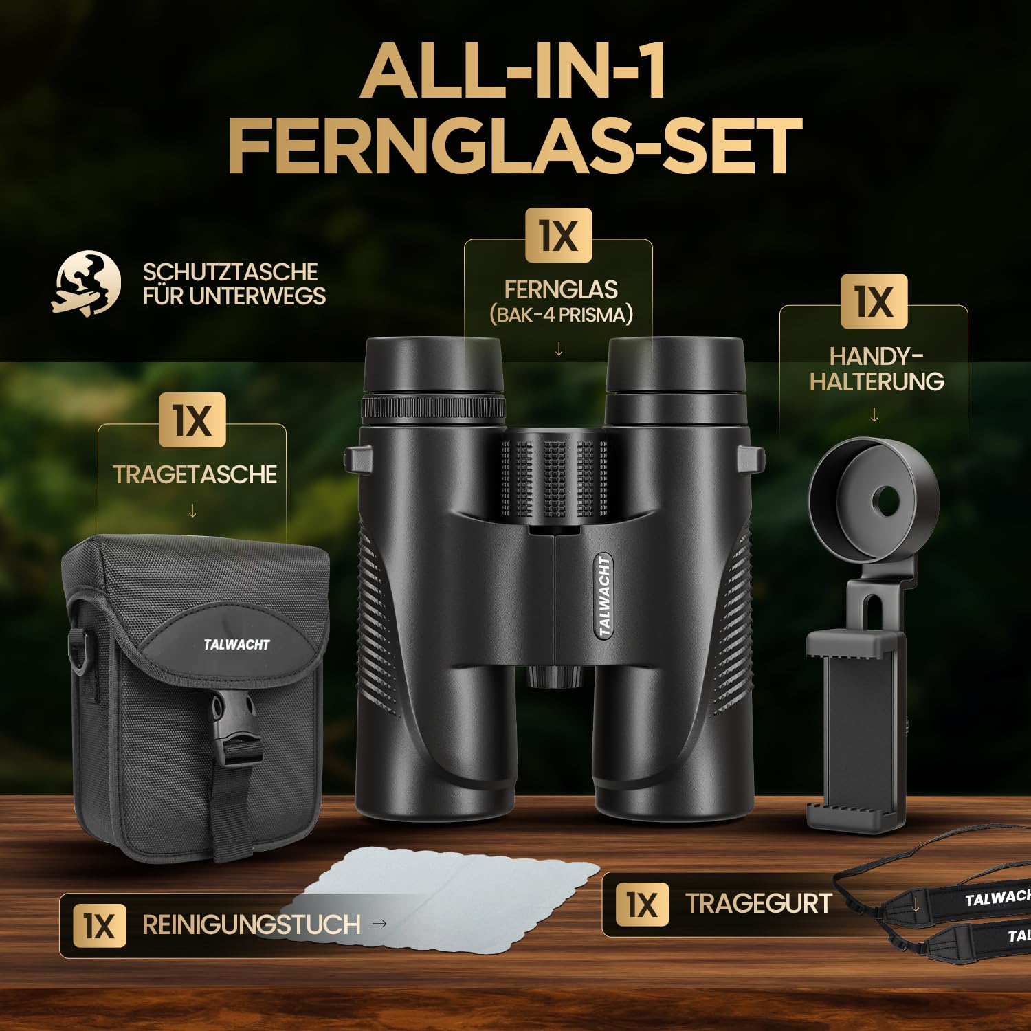 Fernglas 10x42 für Erwachsene – HD BAK4 Prisma, FMC Mehrschichtvergütung, Wasserdicht IPX7 & Beschlagfrei, Weitwinkel Fernglas für Vogelbeobachtung, Wandern, Reisen, Safari & Outdoor
