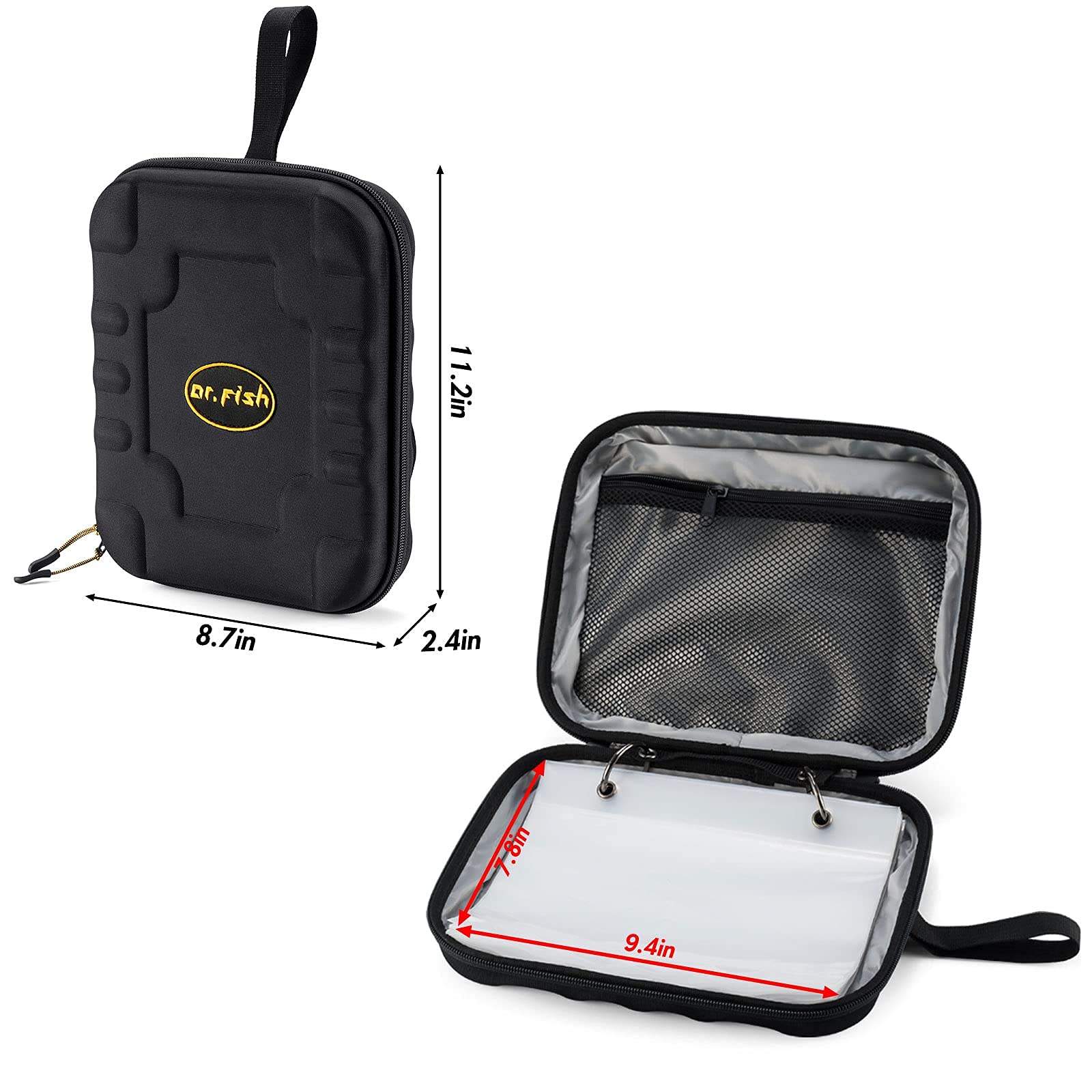 Dr.Fish Organizzatore di esche morbide, custodia rigida per attrezzatura da pesca con 8 tasche impermeabili in PVC per esche morbide, vermi, esche Snell Rigs Jigs Wrap Portafoglio