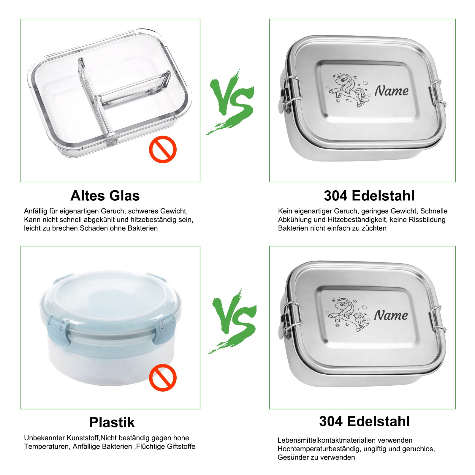 Bento Box in Acciaio Inossidabile, Portamerenda con Nome - Testo di Incisione Personalizzato, Lunch Box per Bambini e Adulti, Contenitore per Il ​Pranzo a Prova ​di Perdite con Divisorio (1200ml)