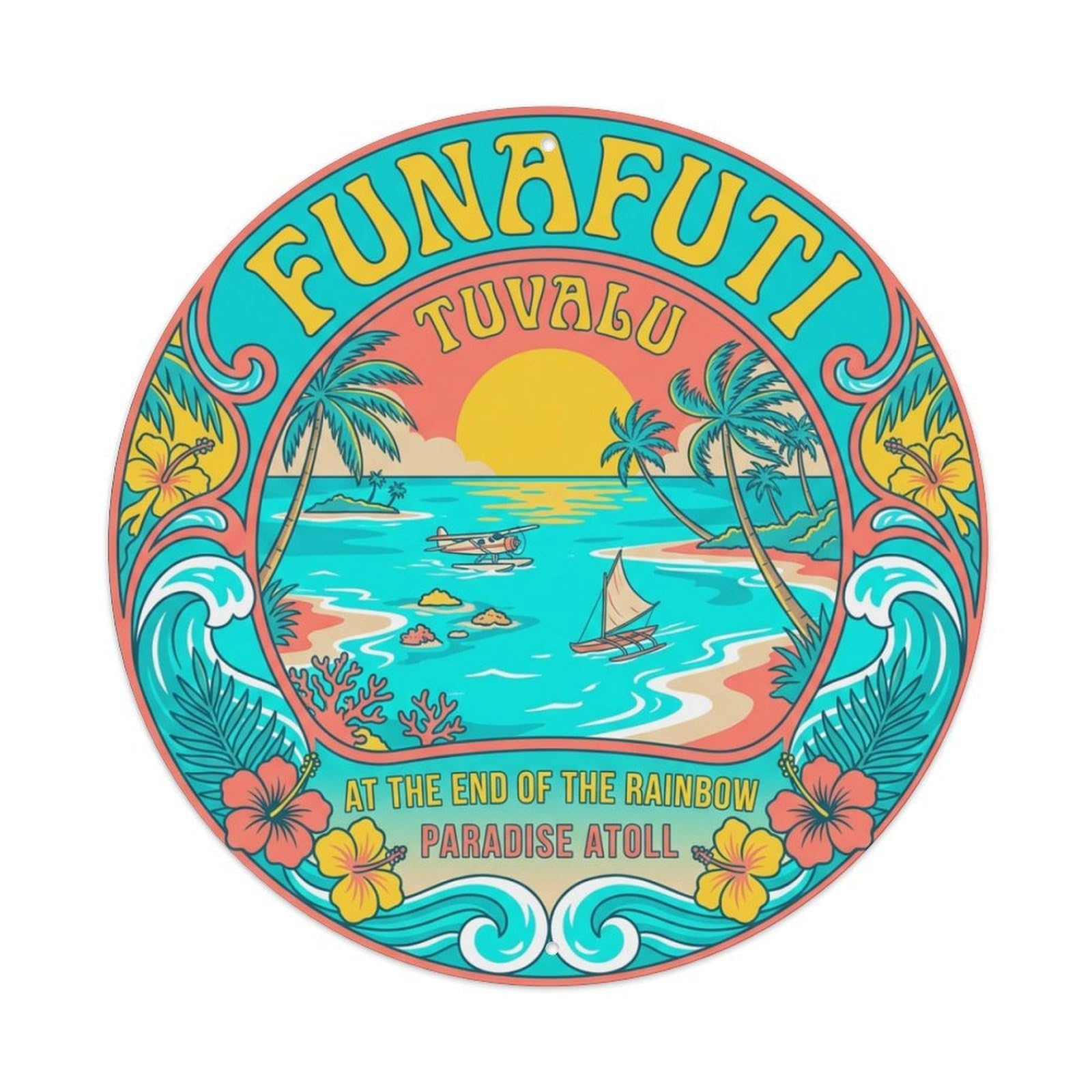 Retro Travel Tuvalu Funafuti Metal Tin Sign