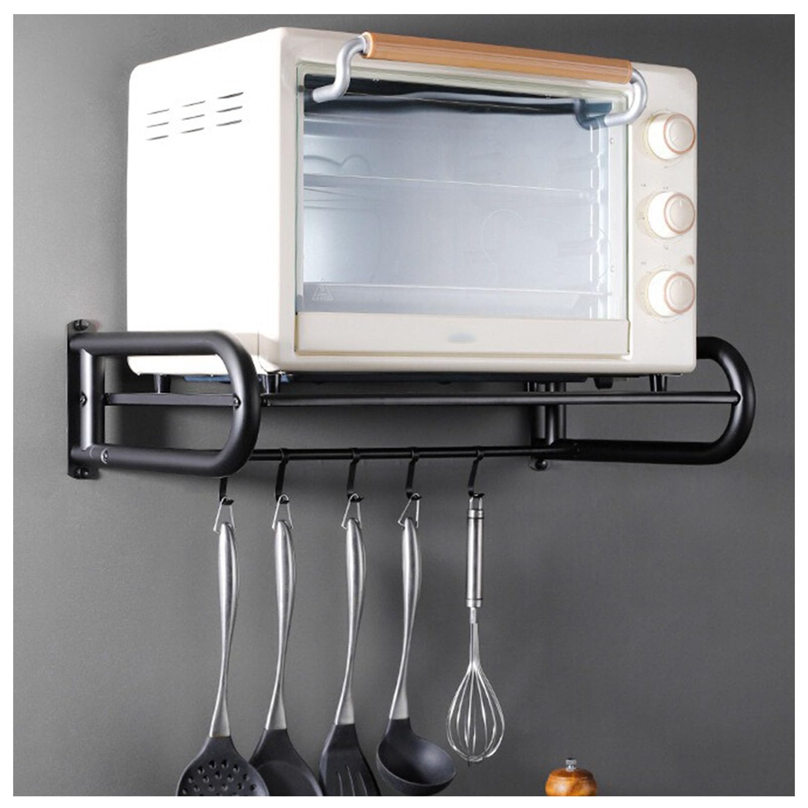 GTHTUHFD Stainless Steel Wall Shelf Organizer For Kitchen Microwave Oven Cookware Pots Pans Spice Rack Multifunctional Storage Rack For Garage Floating Shelves For Commercial,Black-40×36.5cm