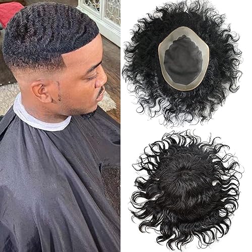 Peinado humano afro Toupee para hombres, sistema de cabello rizado rizado para hombres negros, base fina mono, rizada, unidades de cabello tupee