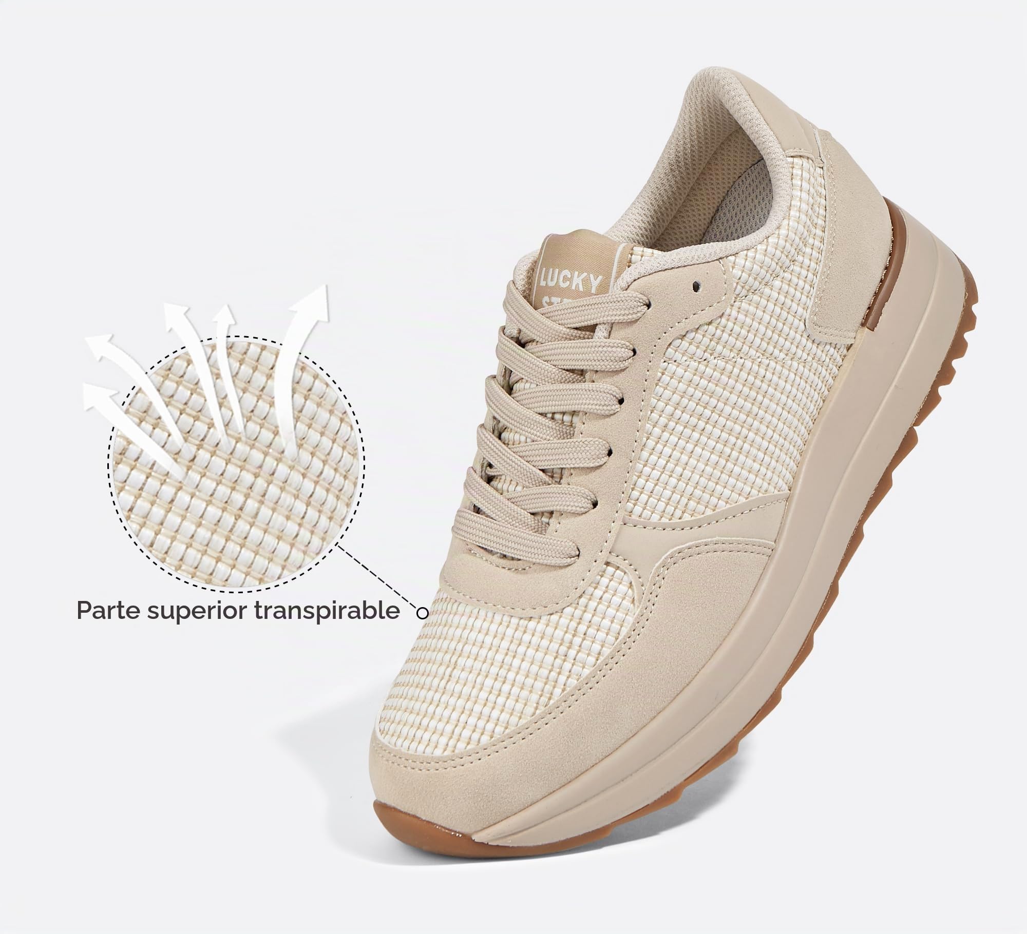LUCKY STEP Zapatillas para Caminar de Mujer | Zapatillas de Moda con Plataforma para Mujer, Zapatos Casual con Cordones