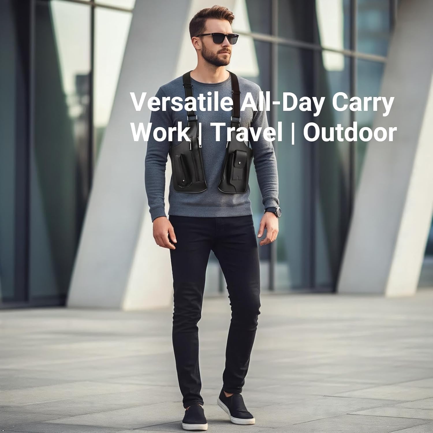 Premium Leather Adjustable Underarm Shoulder Holster Bag for Men and Women，Multi-Pocket Anti-Theft Double Shoulder Armpit Bag