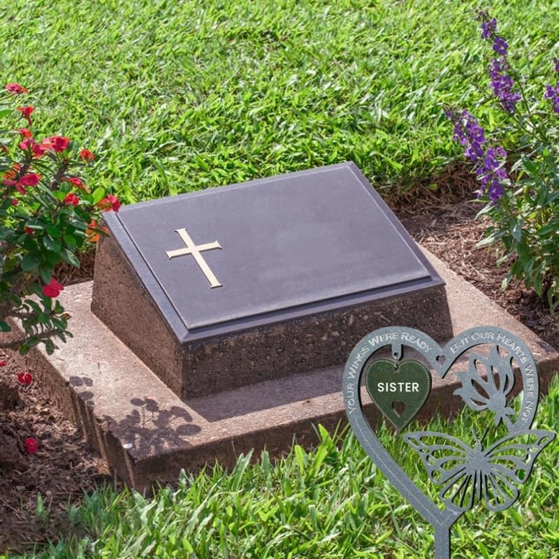 Garden Memorial Plaque for Sister Grave Memoerial Present Inserted Garden Stakes Yard Sign Weatherproof Heart Shaped With Butterfly Flower Grave Ornament Memorial Plaques Garden Signs - Image 2