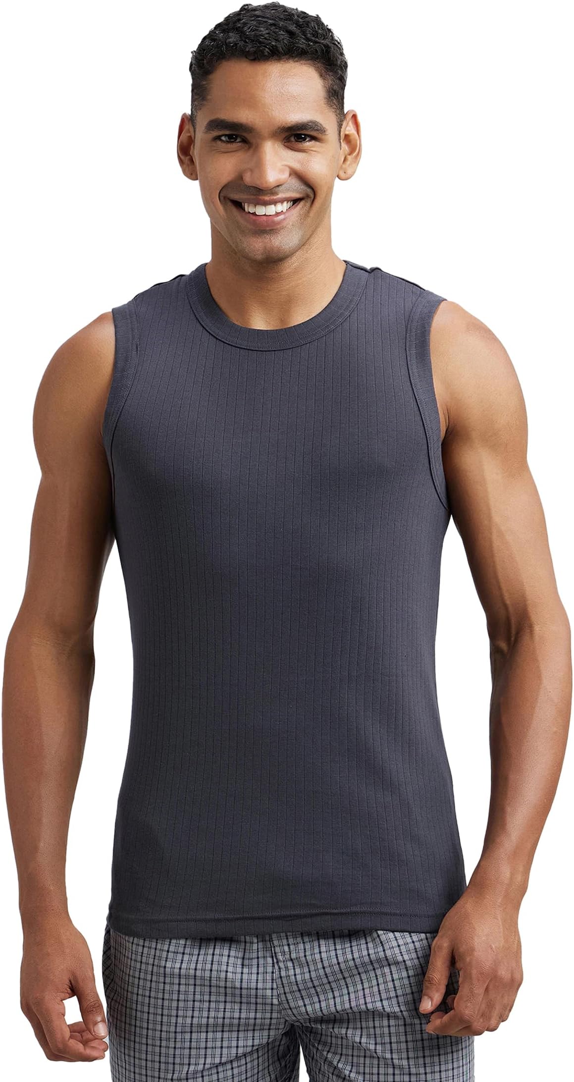 Jockey 9930 Men's Super Combed Cotton Rib Solid Round Neck Muscle Vest_Graphite_M