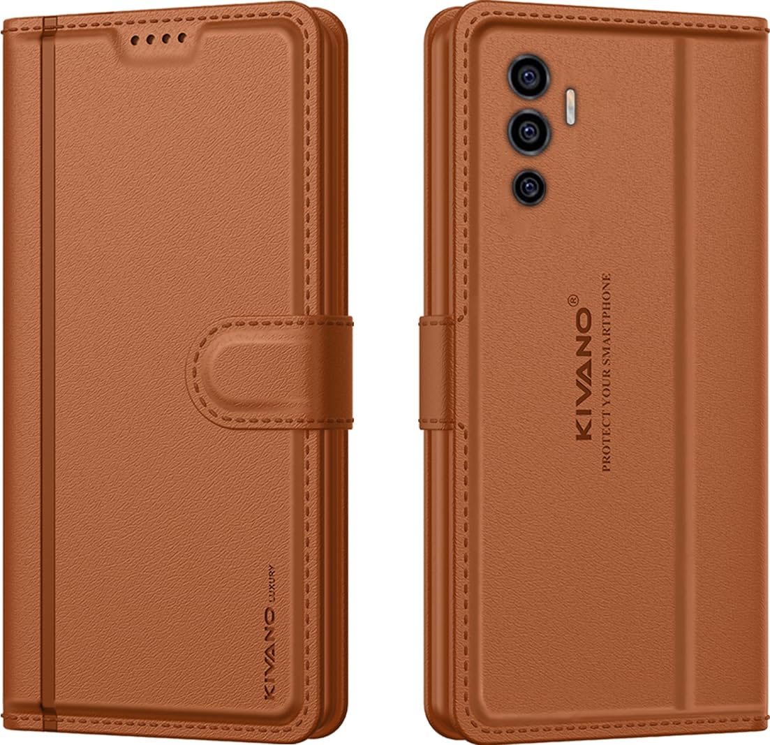 KIVANO LUXE Vivo Y75 4G / V23e Brown Leather Flip Case Stardust Brown - Image 1