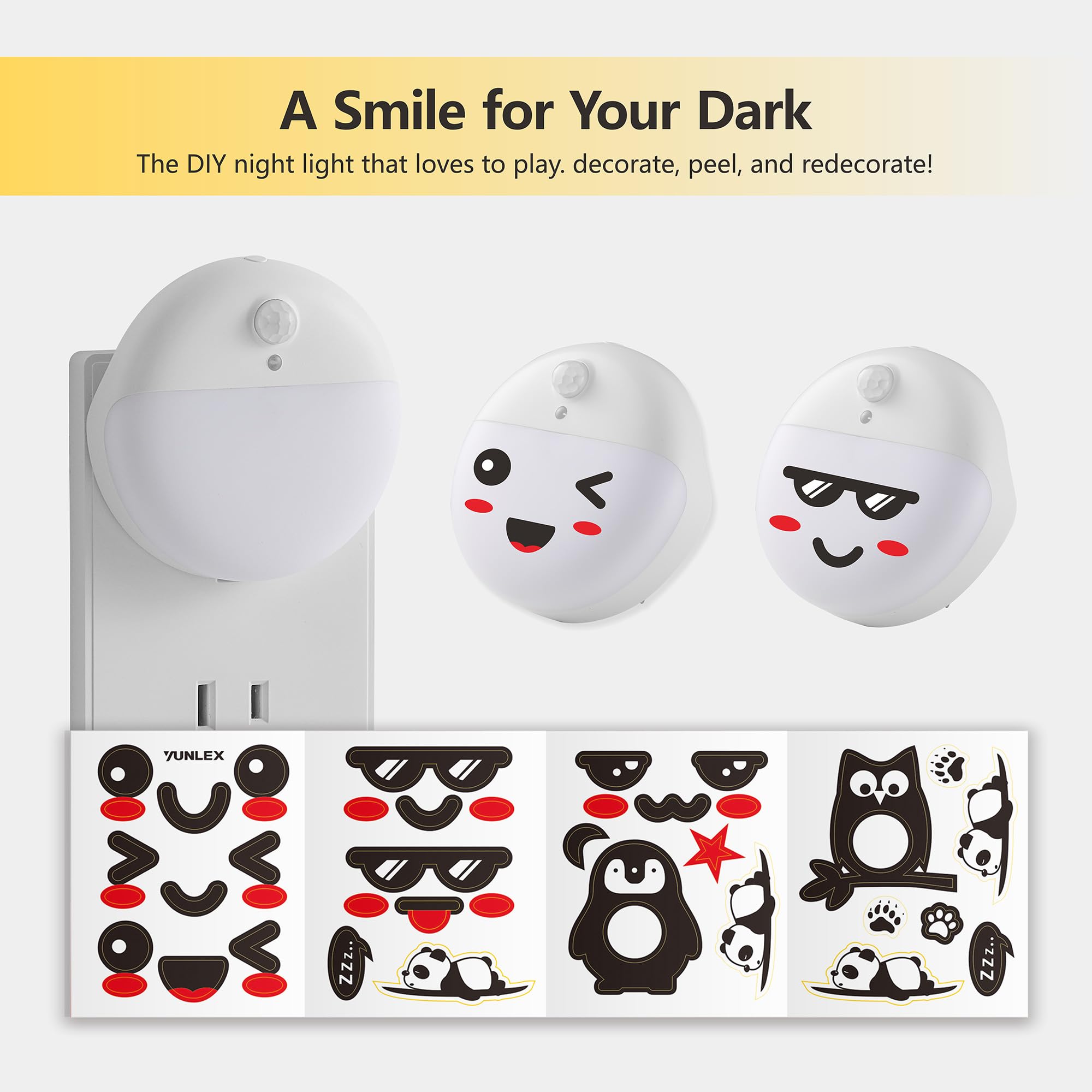 YUNLEX 2 Pack Plug in Night Light with Motion Sensor and Dusk to Dawn Sensor Stepless Dimming Warm — view 7