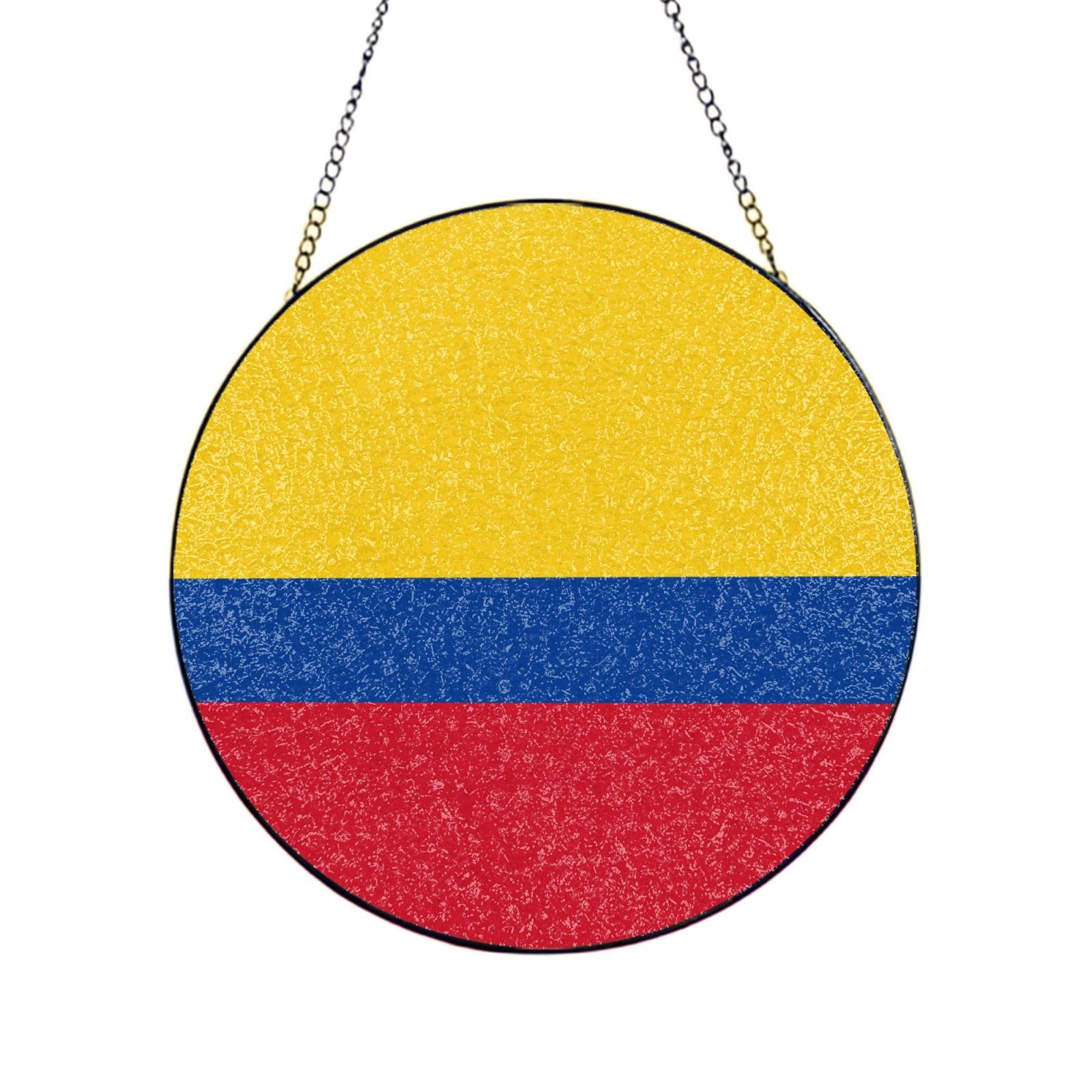 Phayah Flag Of Colombia Print Glass Window Hanging Sun Catchers Suncatcher Decor For Birthday For Home Garden Porch 10in（25cm）