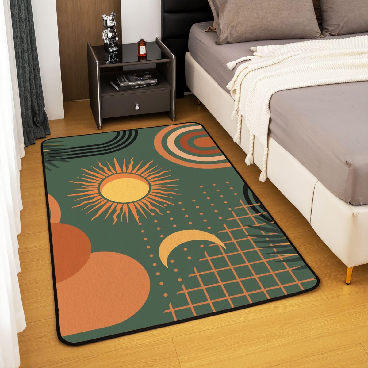 Homewish Geometryczny dywan z połowy wieku 150 x 200 cm do sypialni - słońce i księżyc boho geometryczne dywany salon boho abstrakcyjne linie nie gubi włosia dywan duże dywany