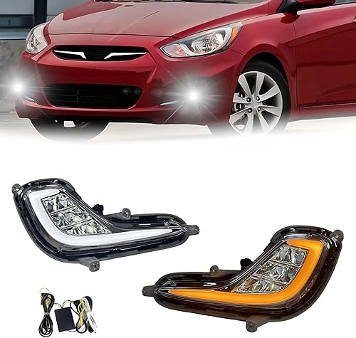 Compatible con luces antiniebla Hyundai Accent 2012-2017 con DRL y intermitente, kit completo con interruptor y arnés (versión LED)