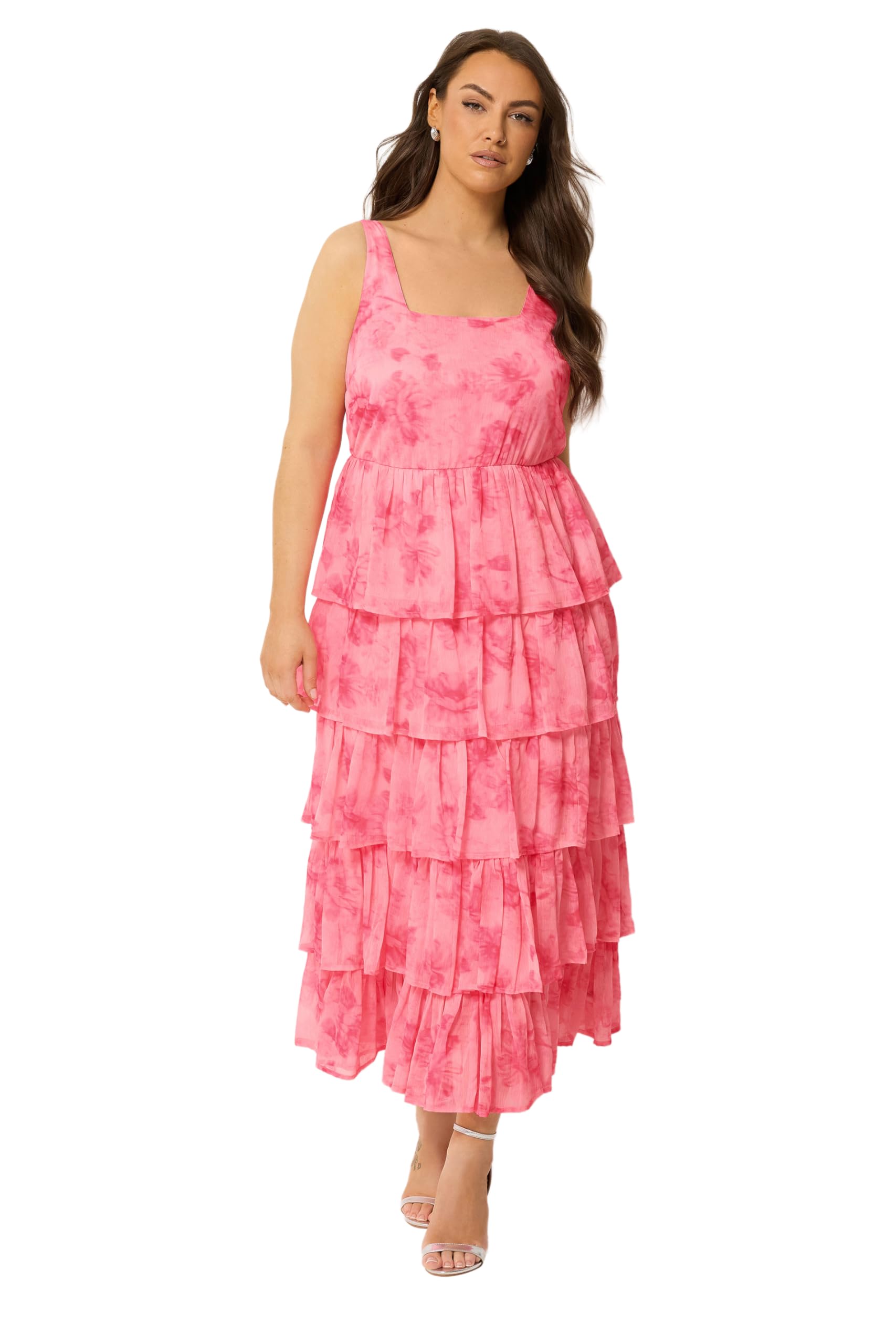 Yours Curve Floral Ruffle Dress - Women's - Plus Size Curve Pink