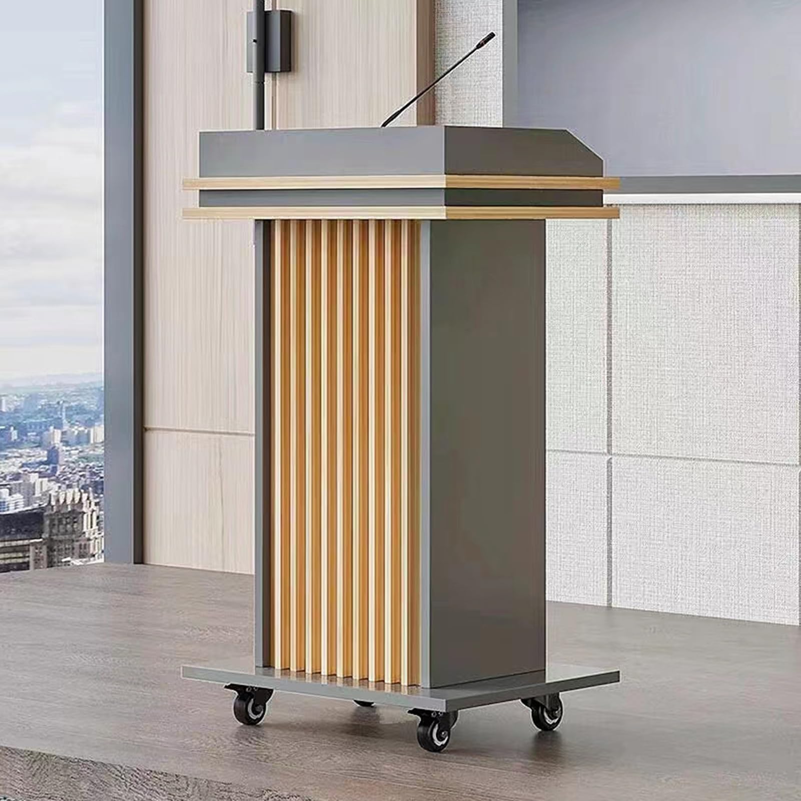 Drewniany stojak na podium premium z kółkami o wysokości 108 cm, na imprezy kościelne, restauracja, elegancki design, wszechstronne przechowywanie, do profesjonalnych prezentacji
