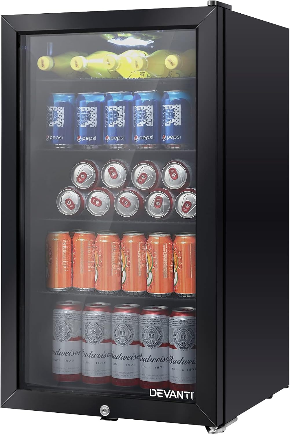 Devanti 98L Bar Fridge Glass Door w/Light Black Home