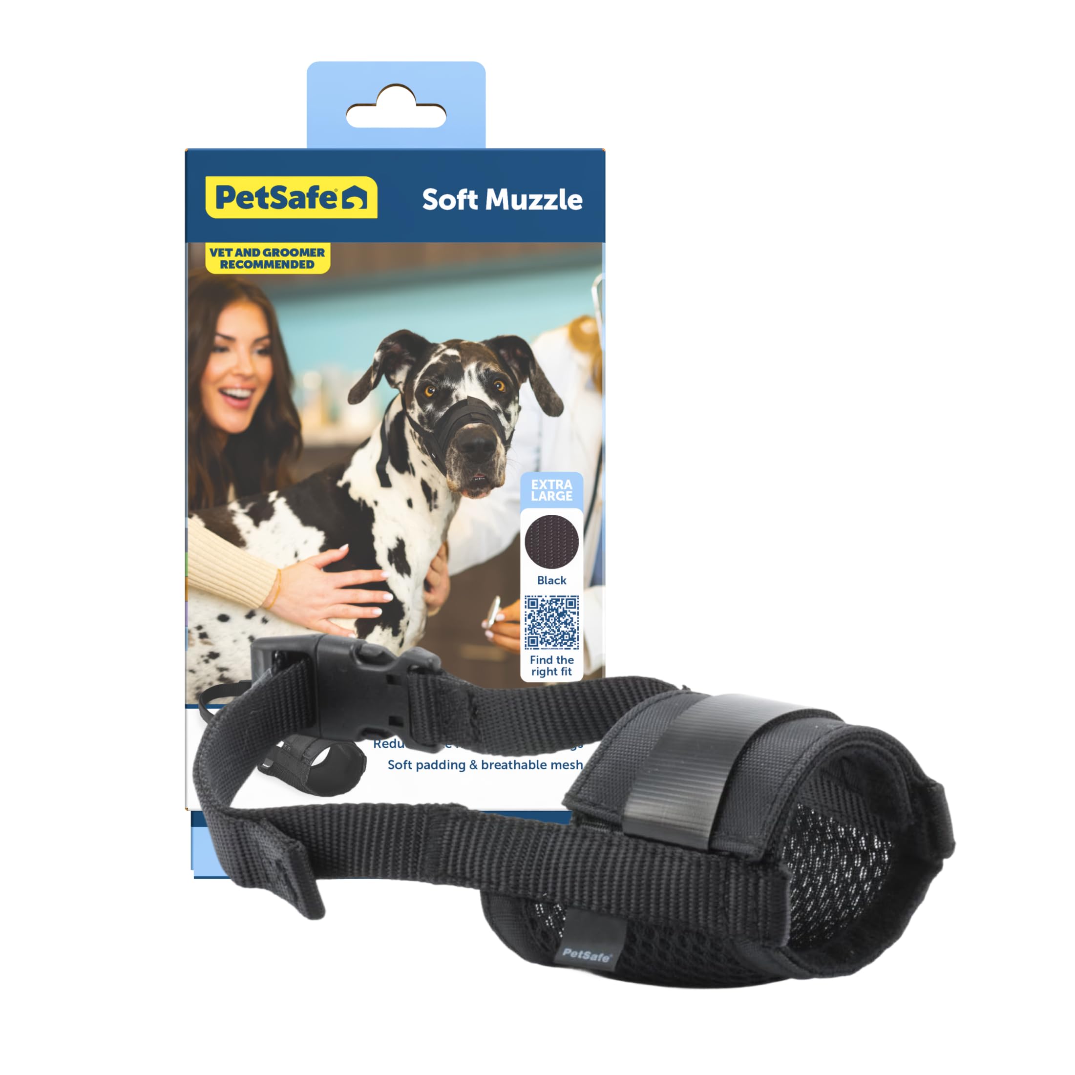 PetSafe Dog Muzzle - Comfortable Padding - Adjustable Sizing - Prevents Biting - Allows Room to Pant - Perfect for Visits to The Vet or Groomer, Extra Large, Black, X-Large (Pack of 1), Black