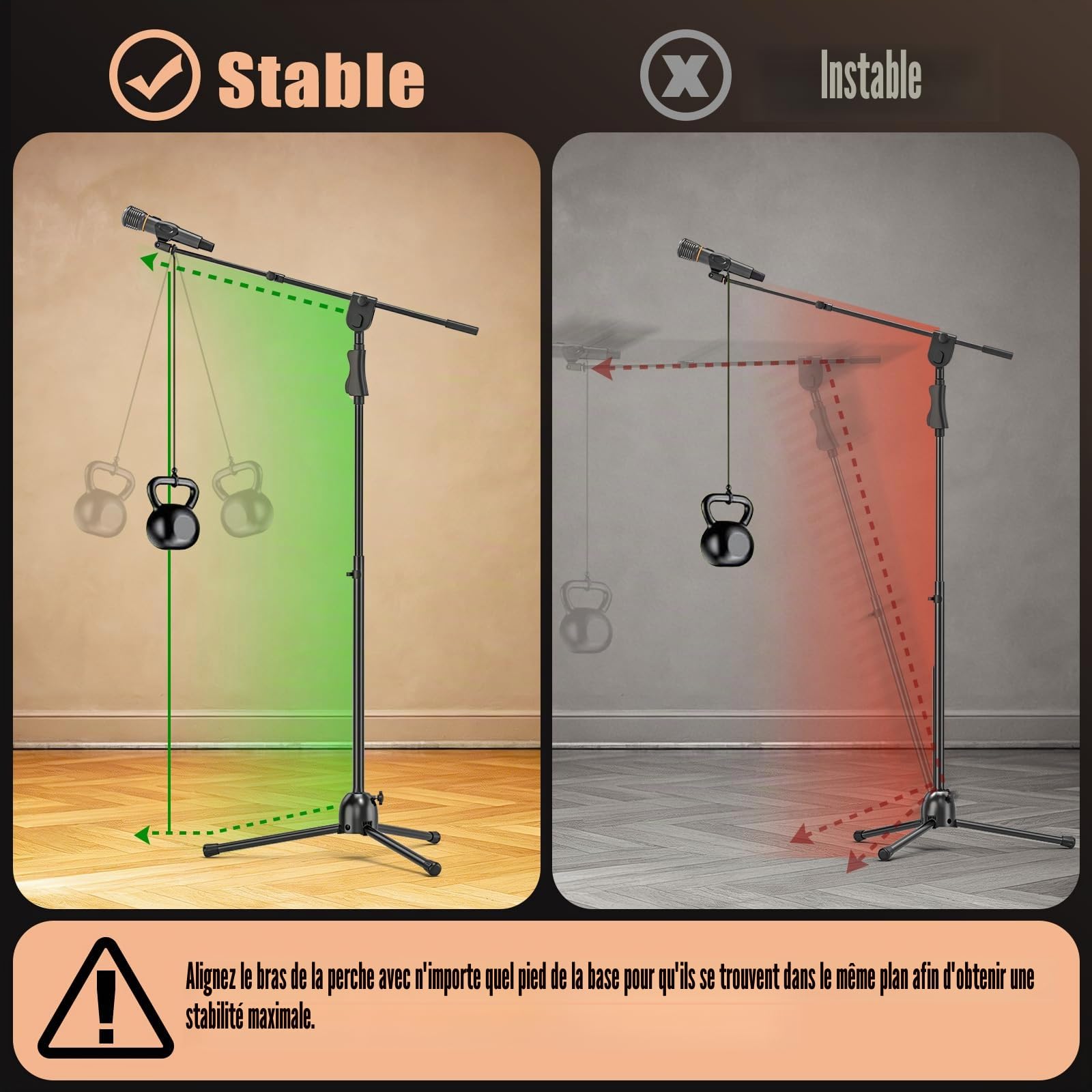 Support Microphone à Pied, Trépied avec Perche,Pinces et Adaptateur | Support Microphone, Robuste et Réglable, Performance, Chant, Discours, Mariage, Scène et Extérieur
