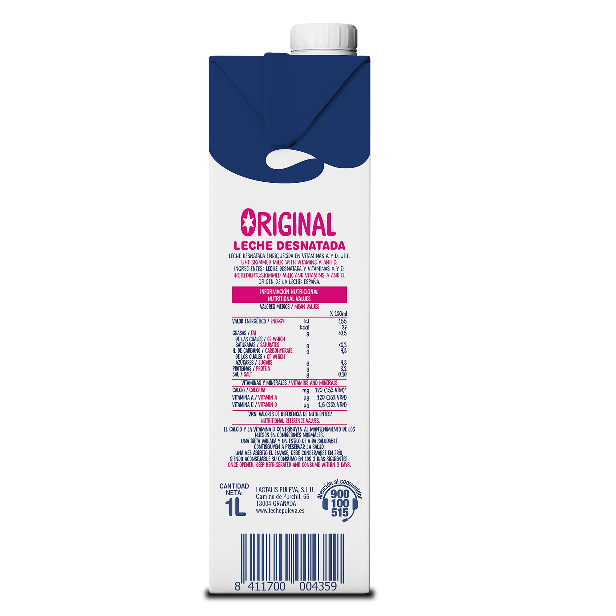 Puleva Original - Leche Desnatada con Vitaminas A y D - Sin Azúcar Añadido y Sin Gluten - Brik UHT Pack 6 x 1L — view 7