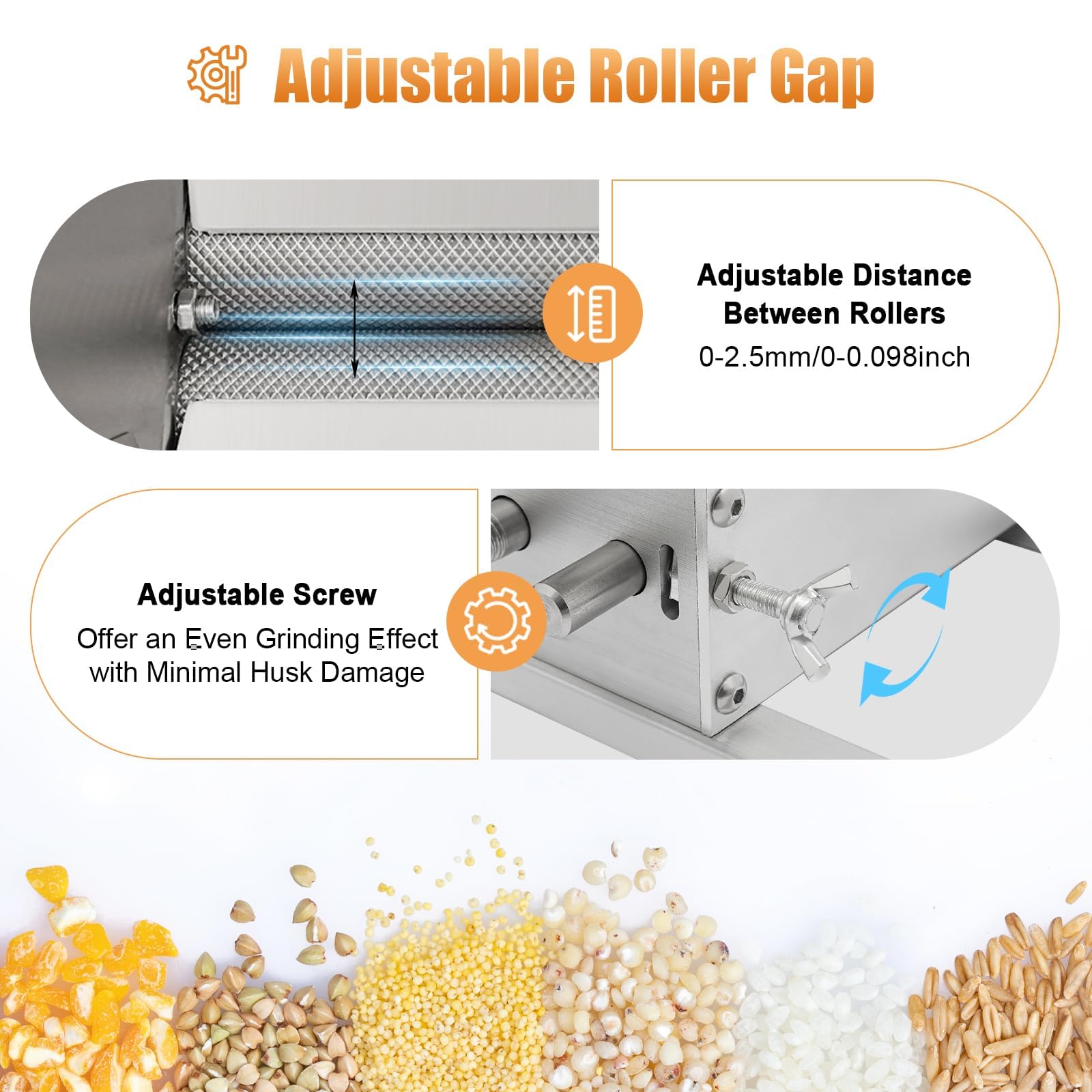 MINRS 4L Manuelle Getreidemühle Malzmühle Schrotmühle Barley Manuelle Verstellbare Getreidemühle Edelstahl Grainmühle Grain Crusher Malt Mill für Brauen Gerste, Weizen
